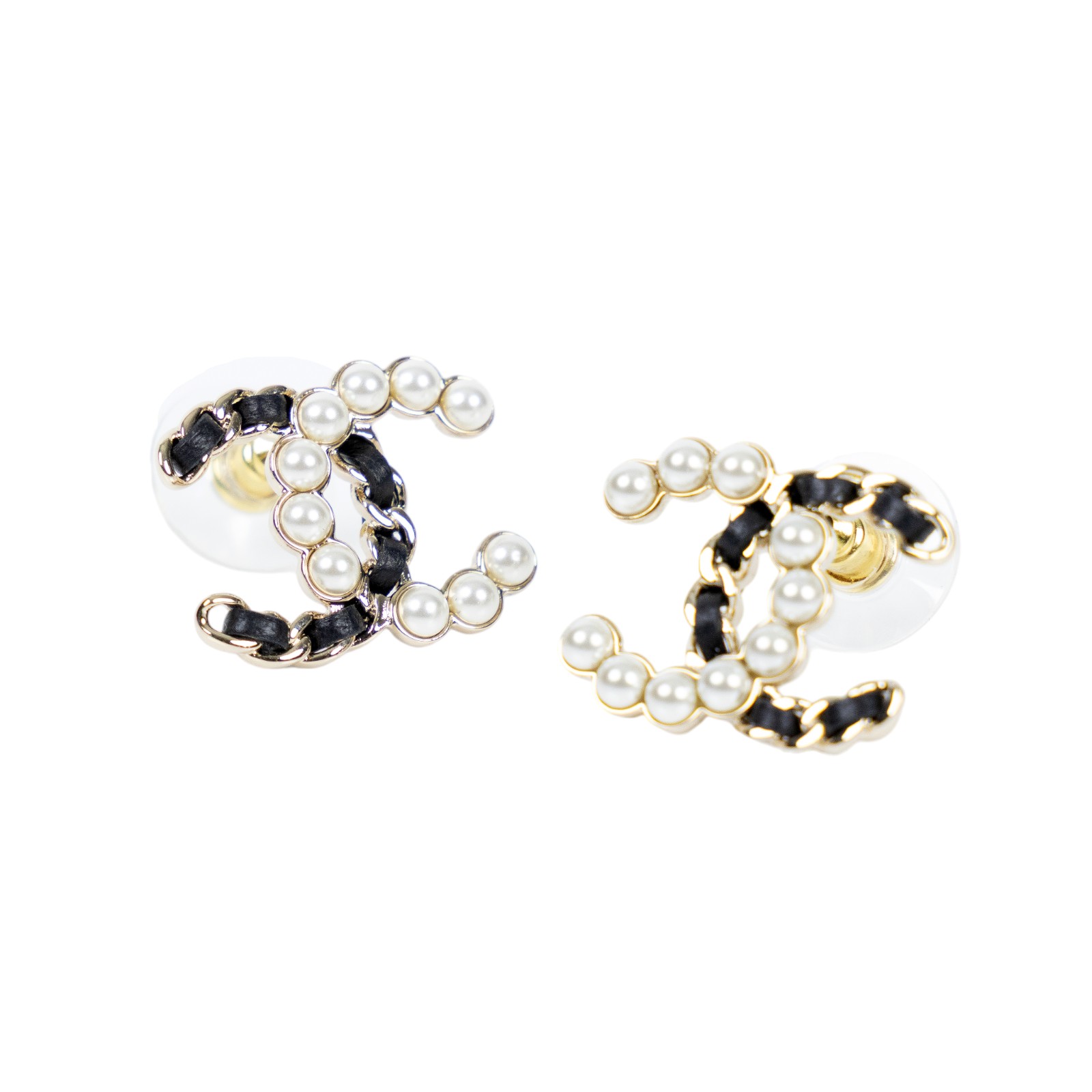 香奈兒 CHANEL CC 耳環 B25/K 黑雙C珍珠耳環 無附屬品