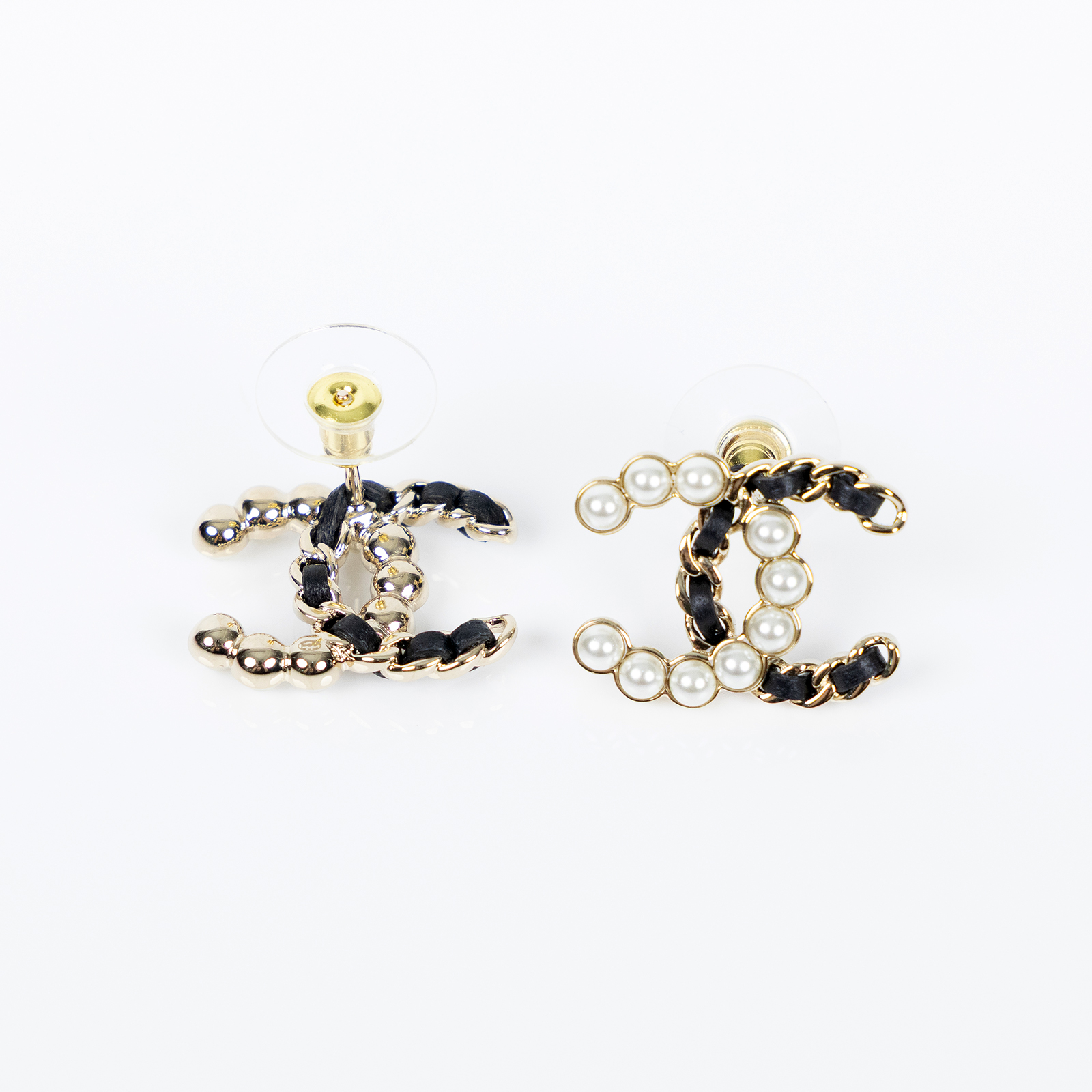 香奈兒 CHANEL CC 耳環 B25/K 黑雙C珍珠耳環 無附屬品