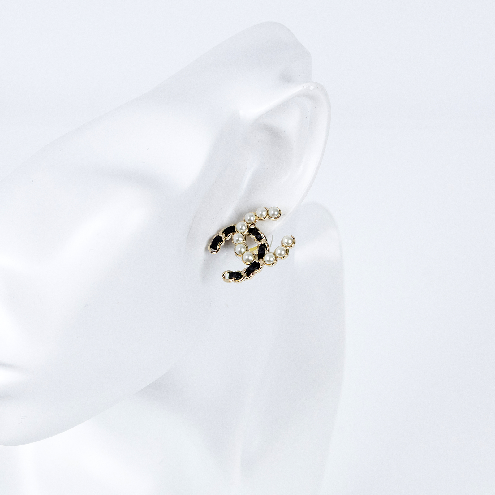 香奈兒 CHANEL CC 耳環 B25/K 黑雙C珍珠耳環 無附屬品