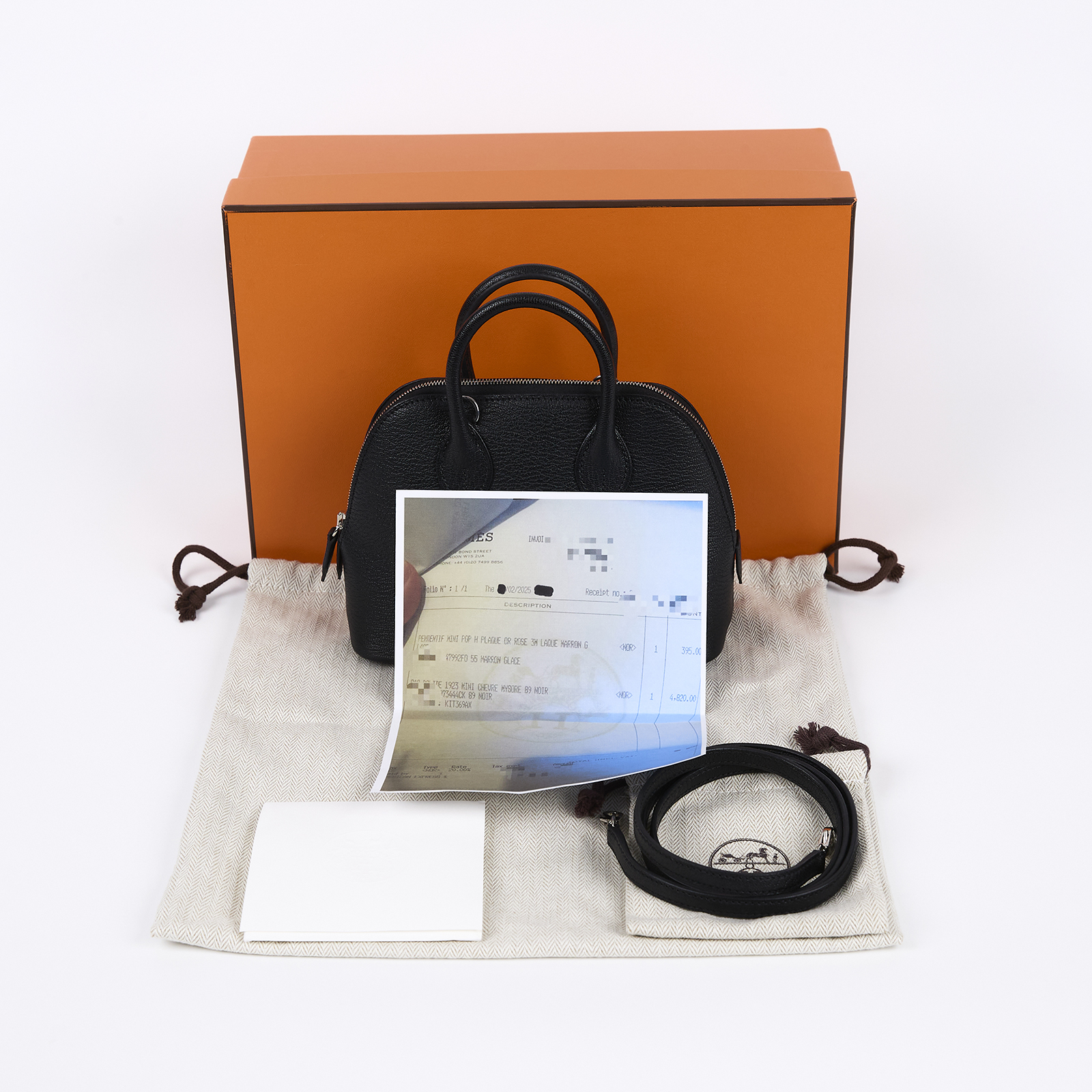 愛馬仕 Hermes Bolide Bag 1923 柏莉包 mini 銀色五金 黑色 H073444CK89 /KIT369AX  防塵袋/原廠盒子/肩揹帶/購買證明影本