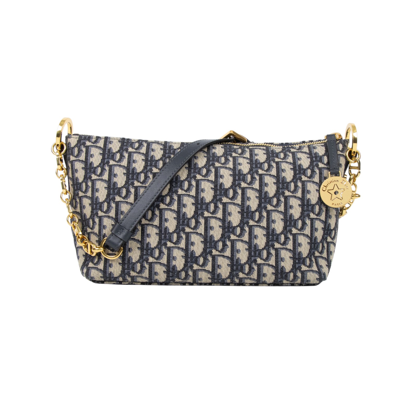 迪奧 CHRISTIAN DIOR Diorstar 附鏈帶 流浪包 S3202UTZQ 藍金帆布STAR HOBO包 防塵袋/購買證明