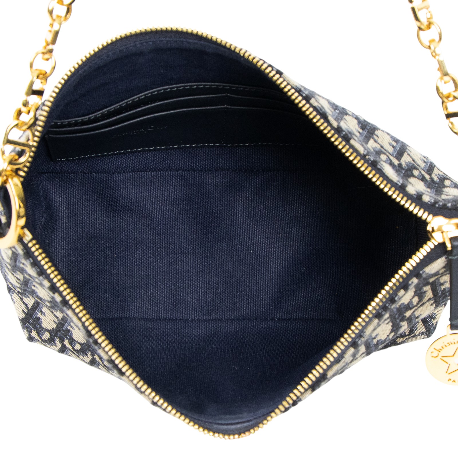 迪奧 CHRISTIAN DIOR Diorstar 附鏈帶 流浪包 S3202UTZQ 藍金帆布STAR HOBO包 防塵袋/購買證明