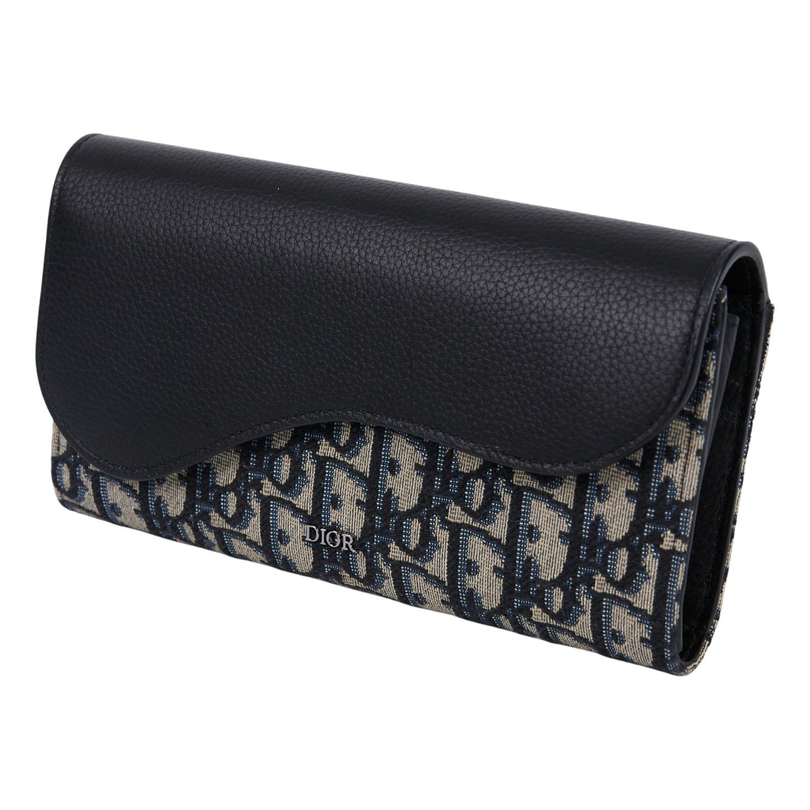迪奧 CHRISTIAN DIOR Saddle 長夾 錢包 2ADBC321YKS 緹花搭配黑色粒面小牛皮Saddle長夾 原廠盒子/防塵袋/購買證明