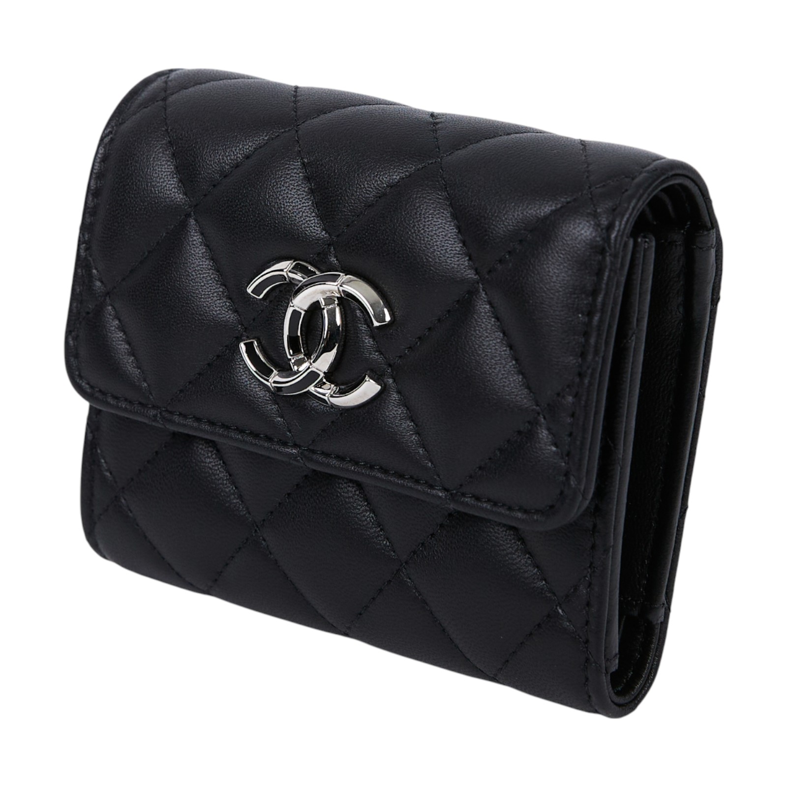 香奈兒 CHANEL CC 錢包 三折 短夾 AP2962 晶片款 黑羊銀雙C短夾 原廠盒子/防塵袋