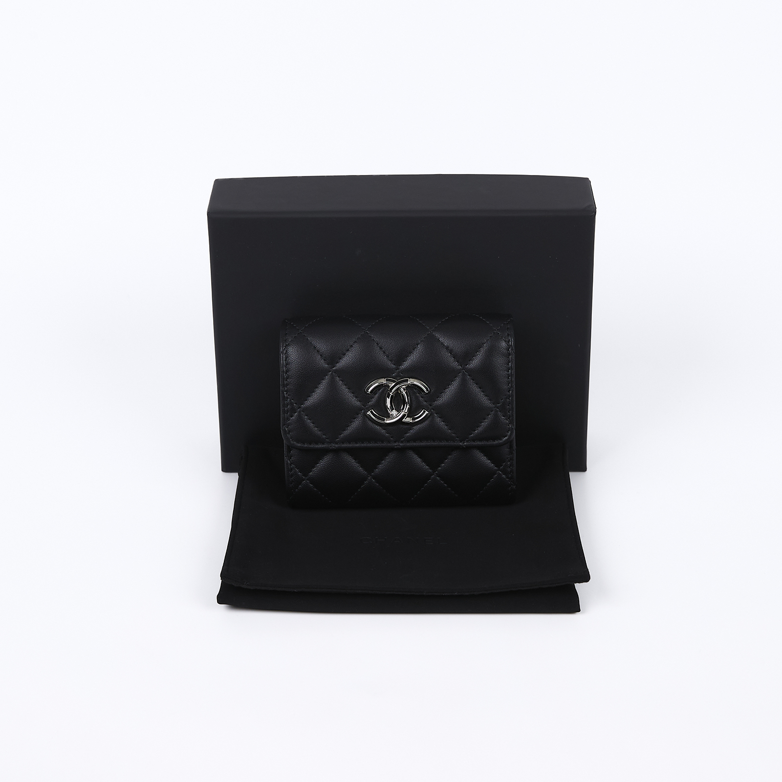 香奈兒 CHANEL CC 錢包 三折 短夾 AP2962 晶片款 黑羊銀雙C短夾 原廠盒子/防塵袋