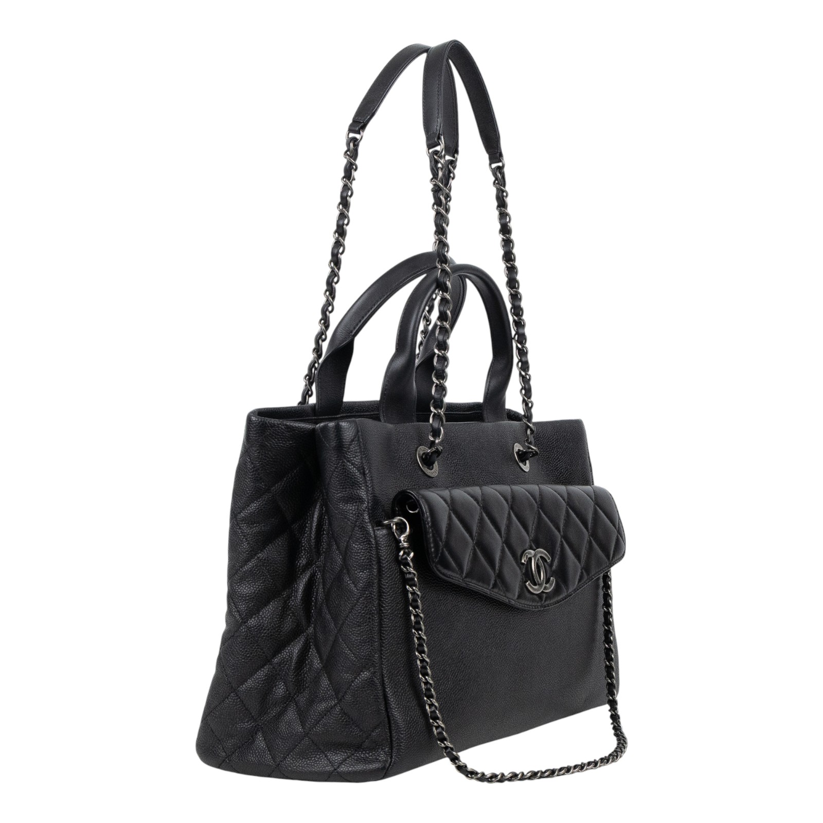 香奈兒 CHANEL CC Logo 菱格 肩背 托特包  22開黑荔枝TOTE 2WAY 保證卡