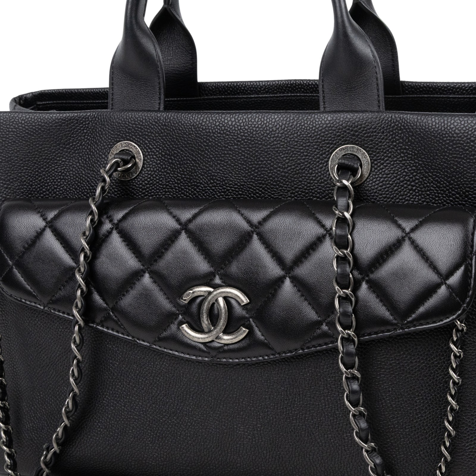 香奈兒 CHANEL CC Logo 菱格 肩背 托特包  22開黑荔枝TOTE 2WAY 保證卡