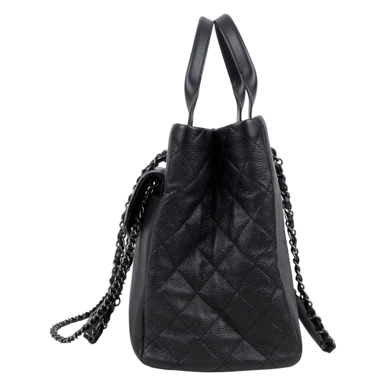 香奈兒 CHANEL CC Logo 菱格 肩背 托特包  22開黑荔枝TOTE 2WAY 保證卡