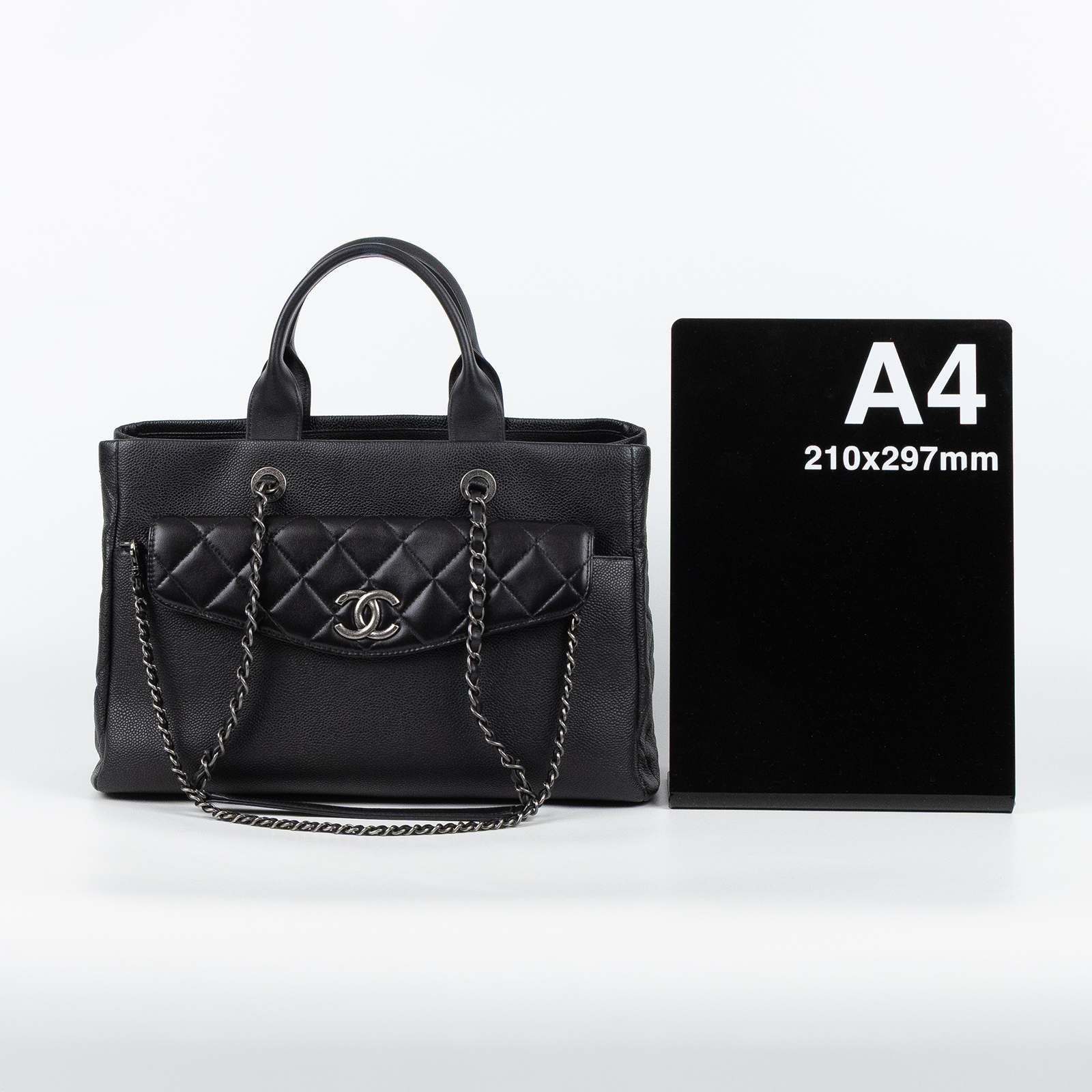 香奈兒 CHANEL CC Logo 菱格 肩背 托特包  22開黑荔枝TOTE 2WAY 保證卡