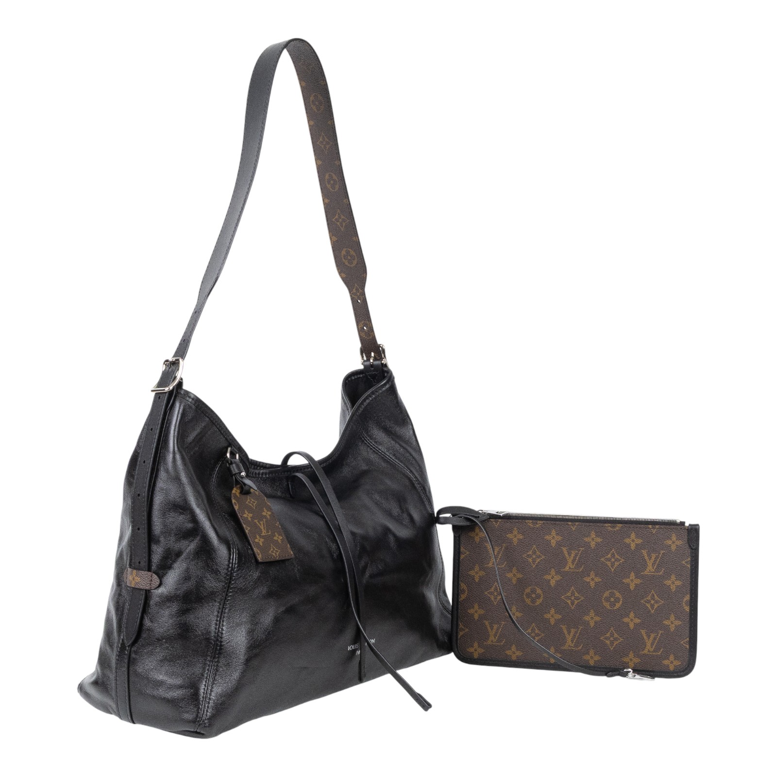 路易威登 LOUIS VUITTON CarryAll Vibe MM 手提 肩背包 黑色 M25143 晶片款  防塵袋/購買證明