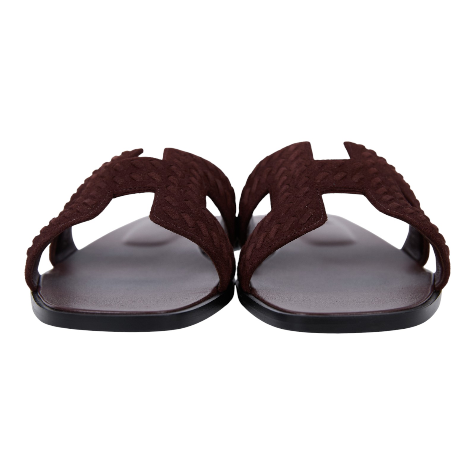 愛馬仕 Hermes Oran 涼鞋 朱紅色 H252179ZvD0385 /PE3.252179Z2505 麂皮深棕編織H拖鞋 原廠盒子/防塵袋