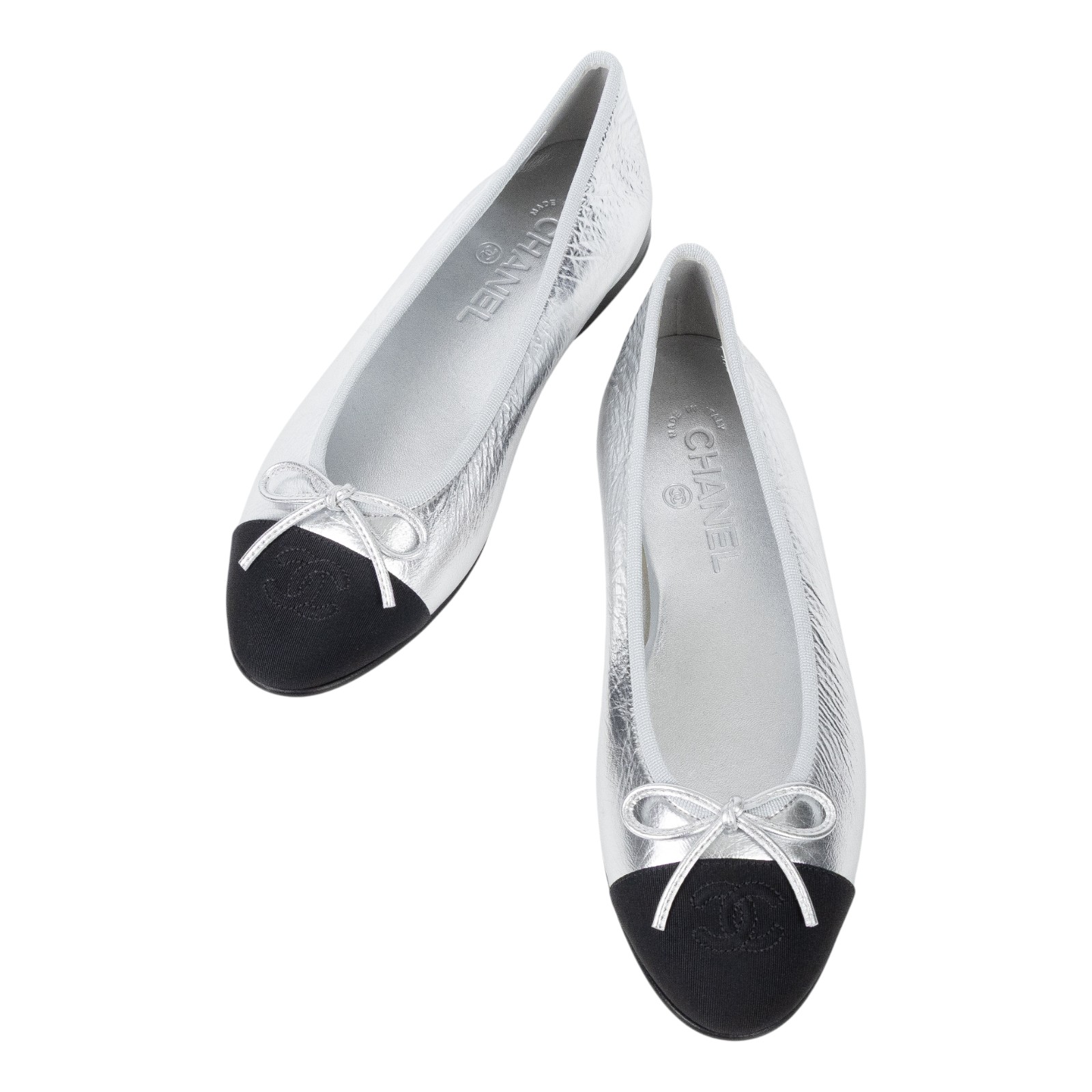 香奈兒 CHANEL 娃娃鞋 平底鞋 G02819_38 銀色芭蕾舞鞋 原廠盒子/防塵袋