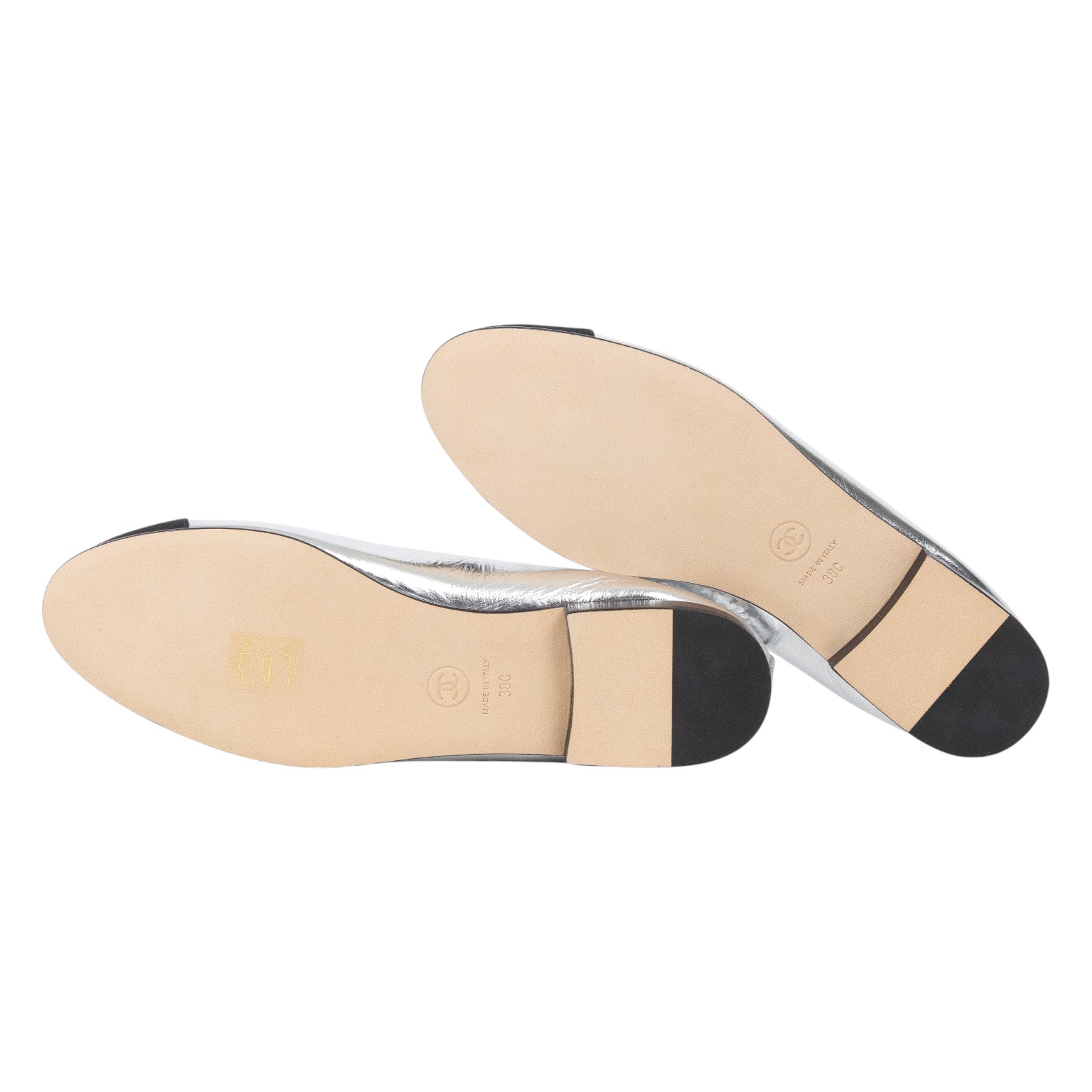 香奈兒 CHANEL 娃娃鞋 平底鞋 G02819_38 銀色芭蕾舞鞋 原廠盒子/防塵袋