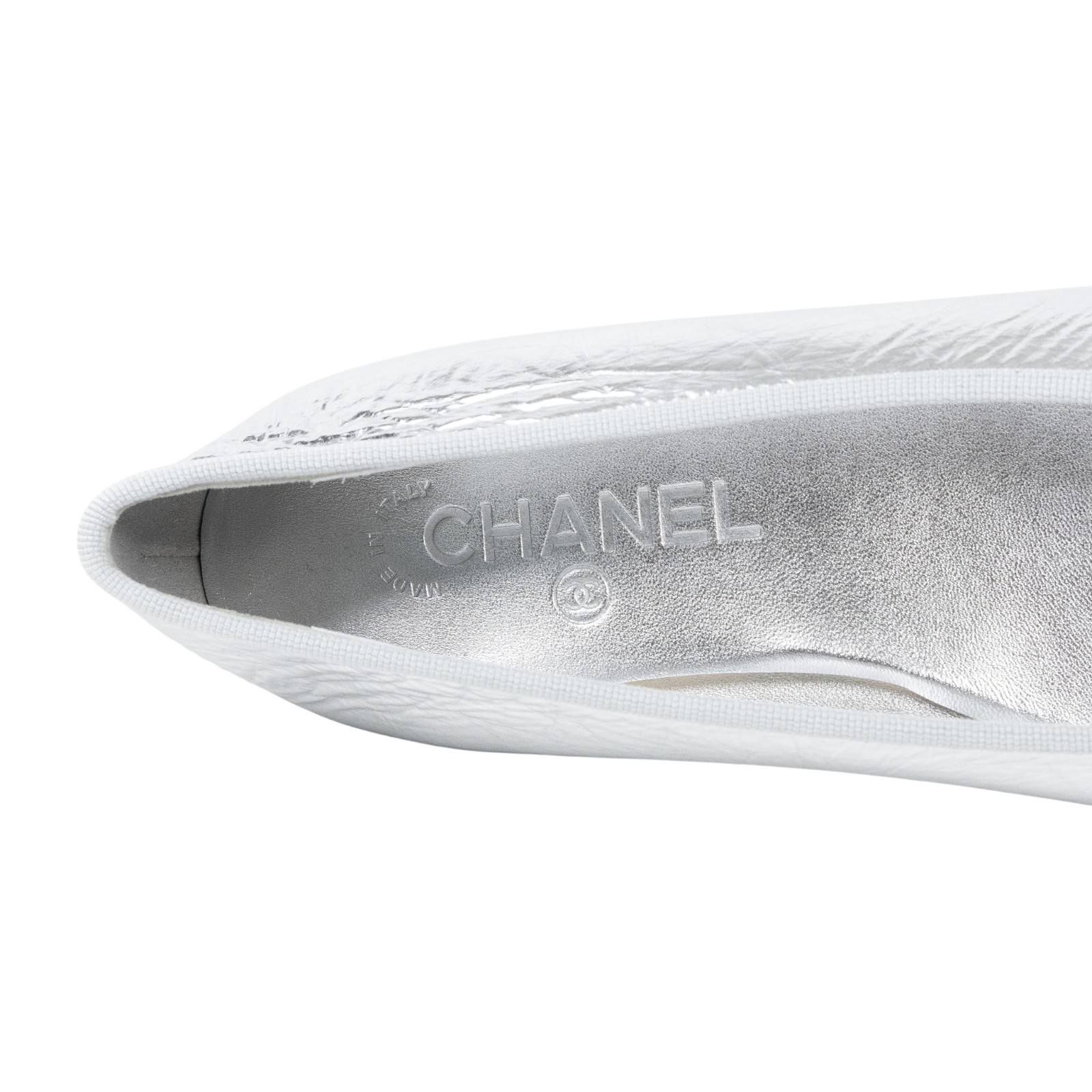 香奈兒 CHANEL 娃娃鞋 平底鞋 G02819_38 銀色芭蕾舞鞋 原廠盒子/防塵袋