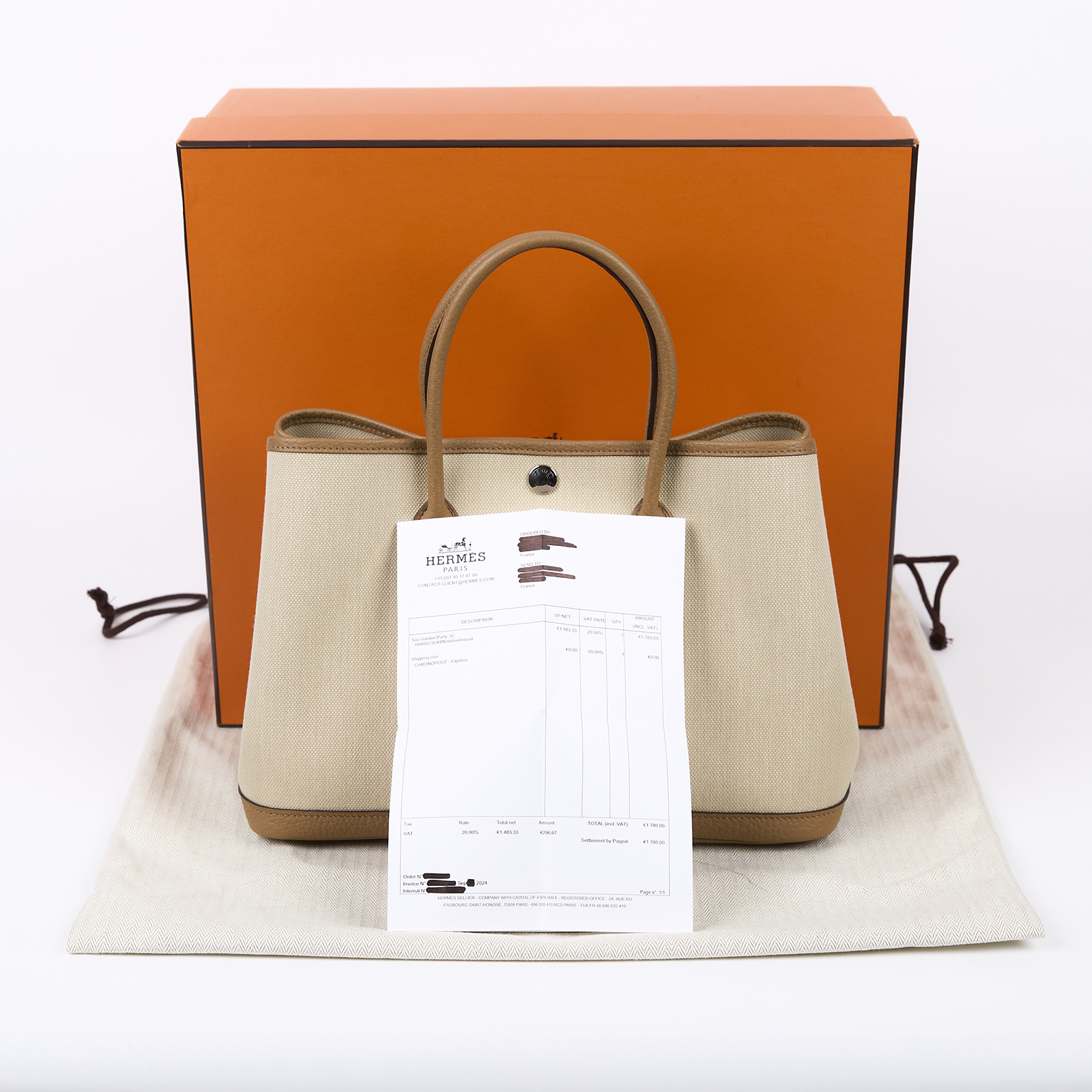 愛馬仕 Hermes Garden Party 花園派對包 30 銀色五金 冰川白 餅乾色 H069573CKBN /  原廠盒子/防塵袋/購買證明