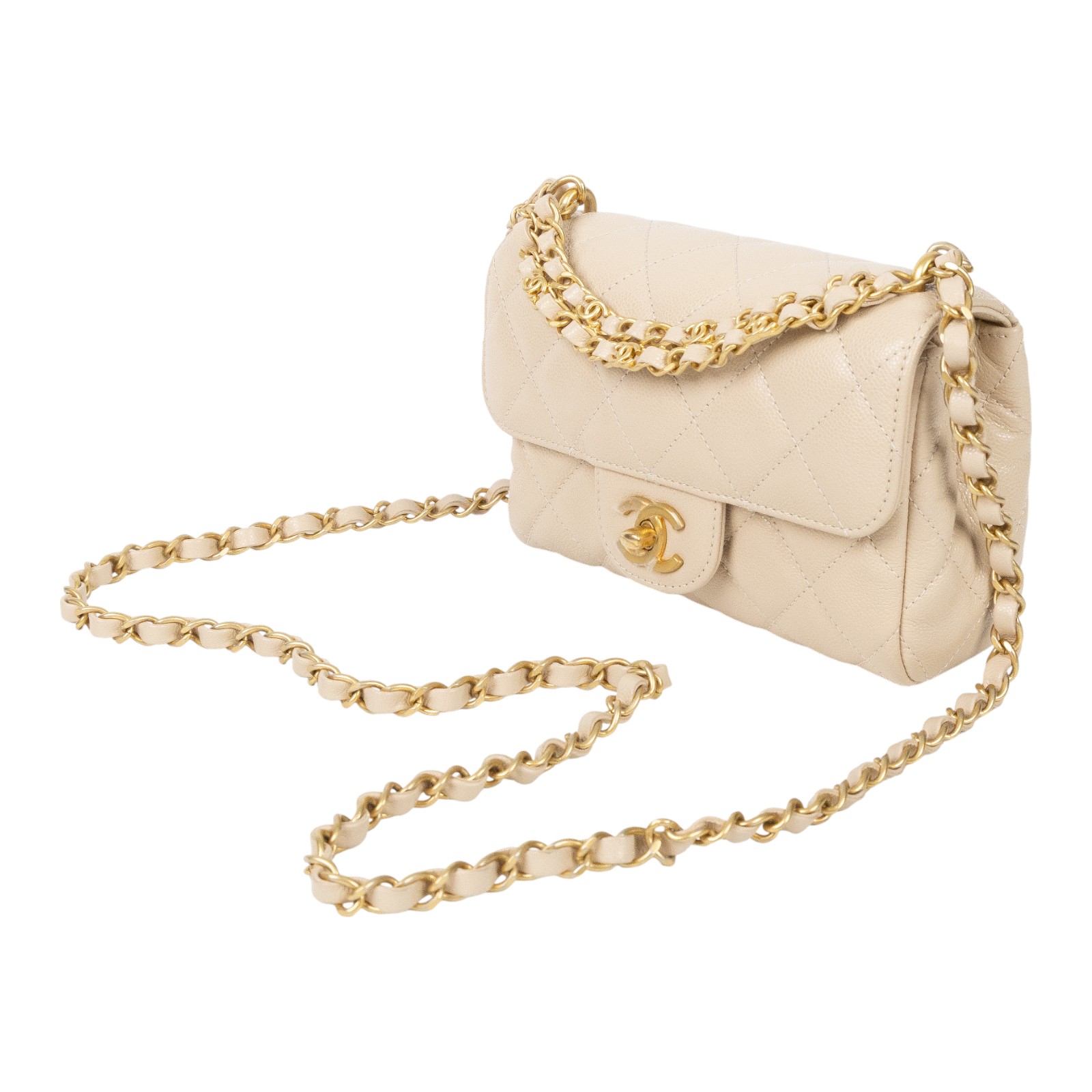 香奈兒 CHANEL CF mini 口蓋包 斜背包 AS5239 晶片款 奶茶荔枝金扣雙金鍊包 防塵袋