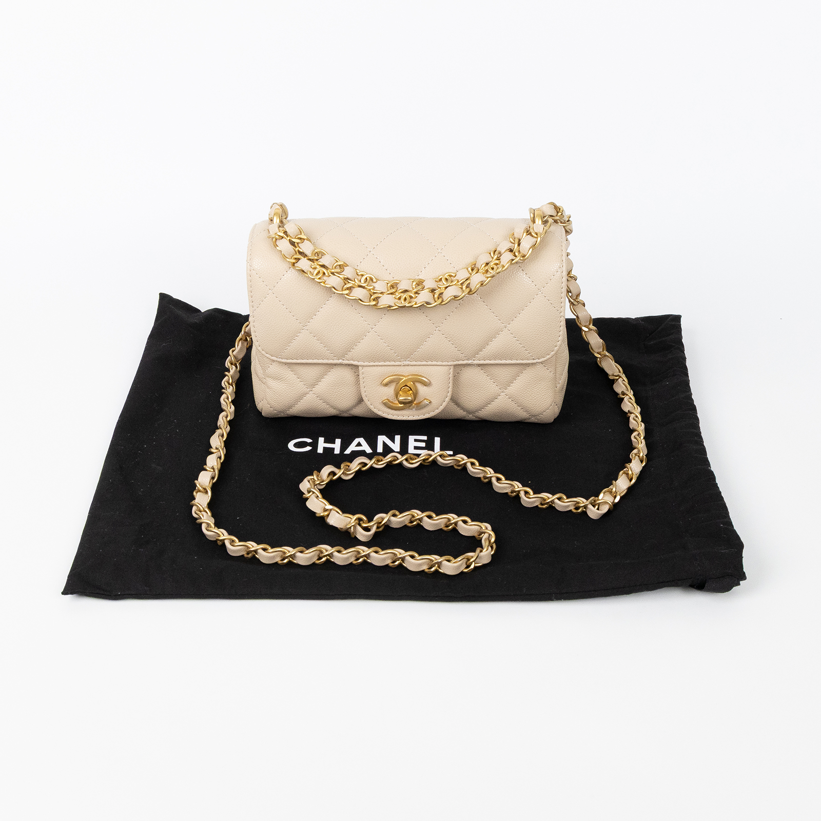 香奈兒 CHANEL CF mini 口蓋包 斜背包 AS5239 晶片款 奶茶荔枝金扣雙金鍊包 防塵袋