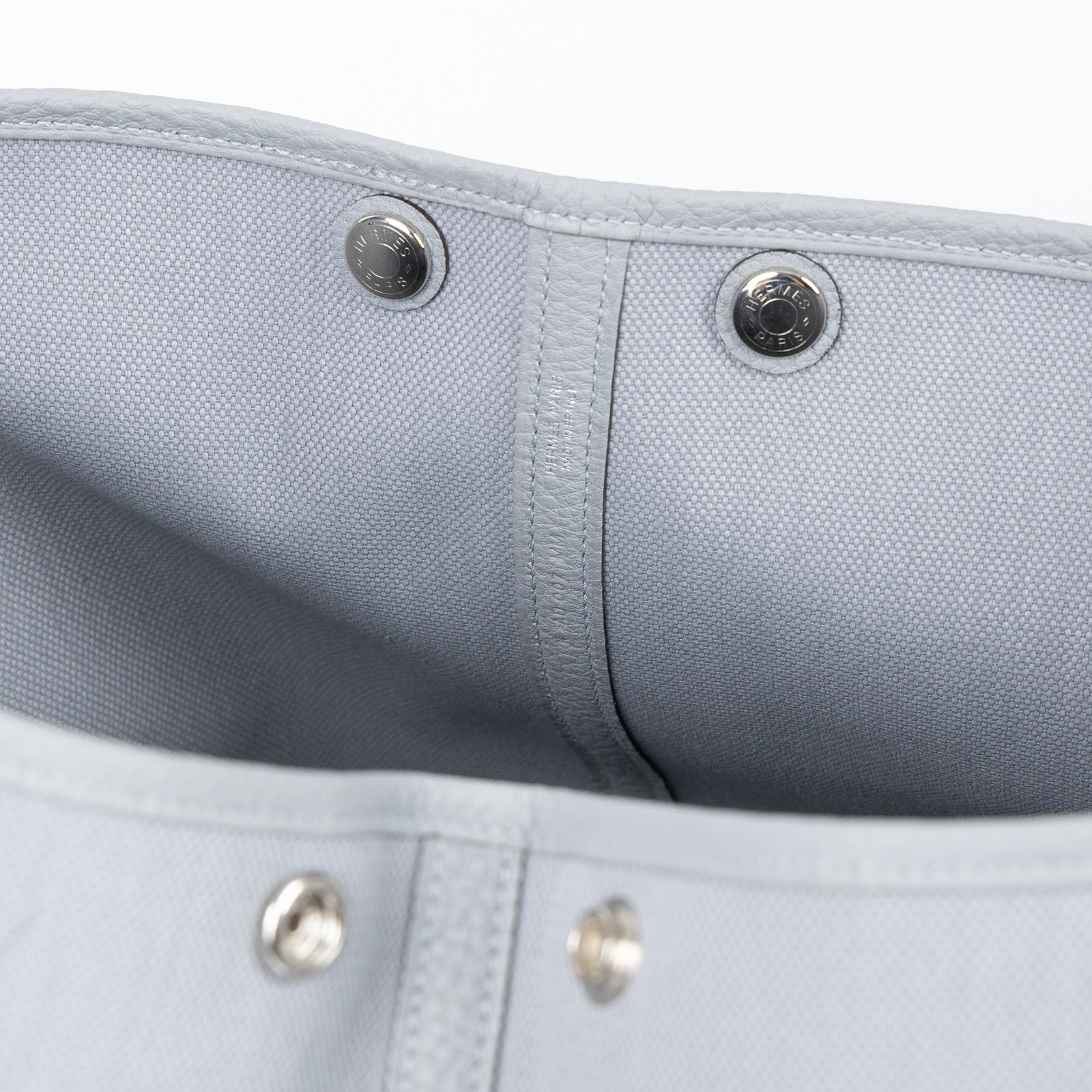 愛馬仕 Hermes Garden Party 花園派對包 30 銀色五金 木偶灰 H069573CKDG / K刻木偶灰帆布GP30 原廠盒子/防塵袋