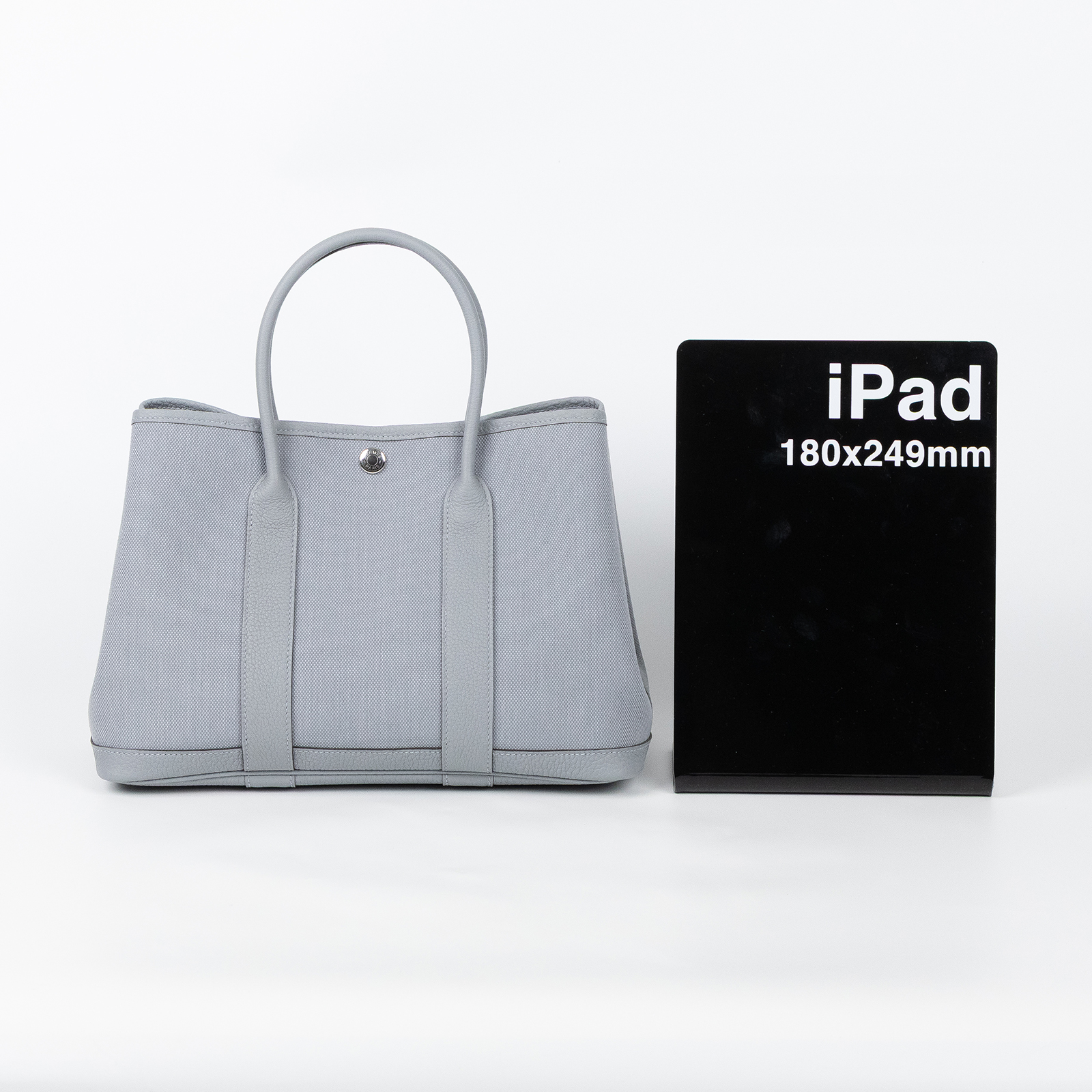 愛馬仕 Hermes Garden Party 花園派對包 30 銀色五金 木偶灰 H069573CKDG / K刻木偶灰帆布GP30 原廠盒子/防塵袋