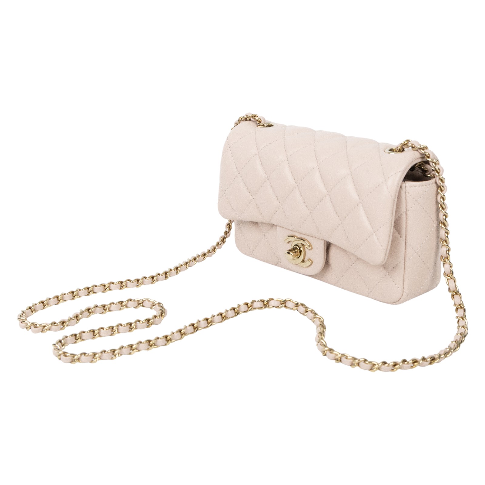 香奈兒 CHANEL Mini CF 口蓋包 斜背包 AS5219 晶片款 淡金粉羊皮掀蓋18CM 原廠盒子/防塵袋