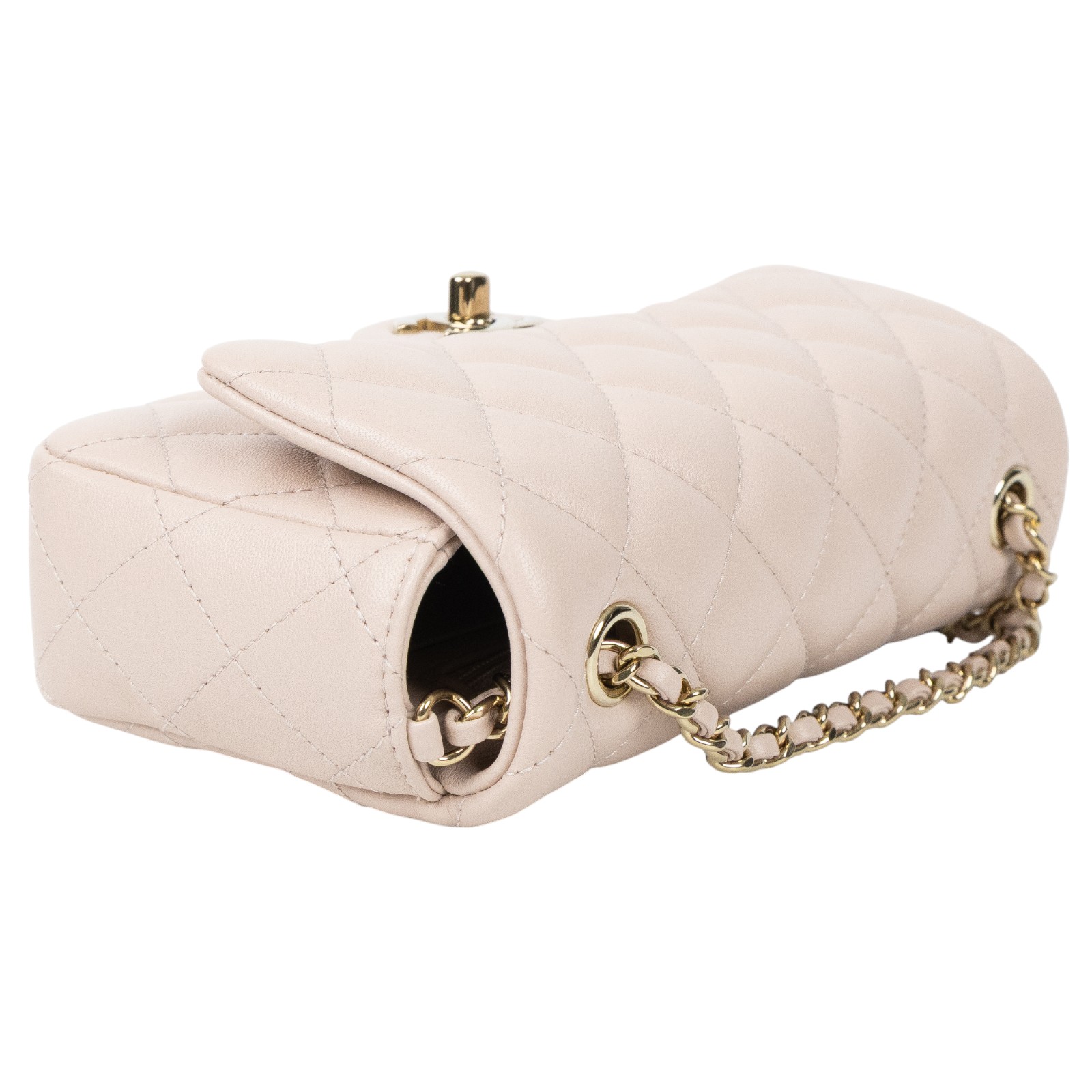 香奈兒 CHANEL Mini CF 口蓋包 斜背包 AS5219 晶片款 淡金粉羊皮掀蓋18CM 原廠盒子/防塵袋