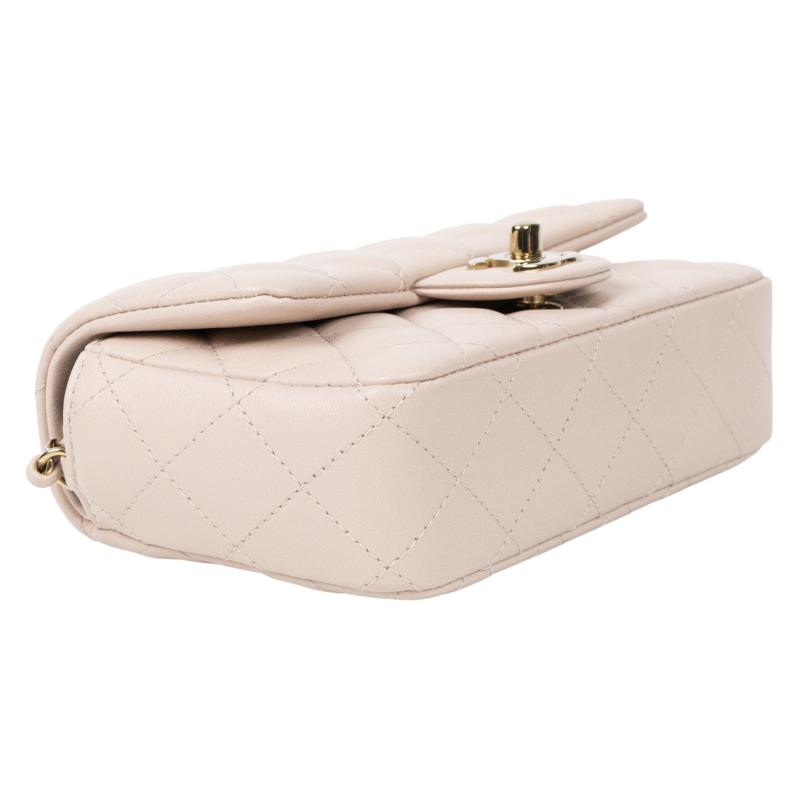 香奈兒 CHANEL Mini CF 口蓋包 斜背包 AS5219 晶片款 淡金粉羊皮掀蓋18CM 原廠盒子/防塵袋