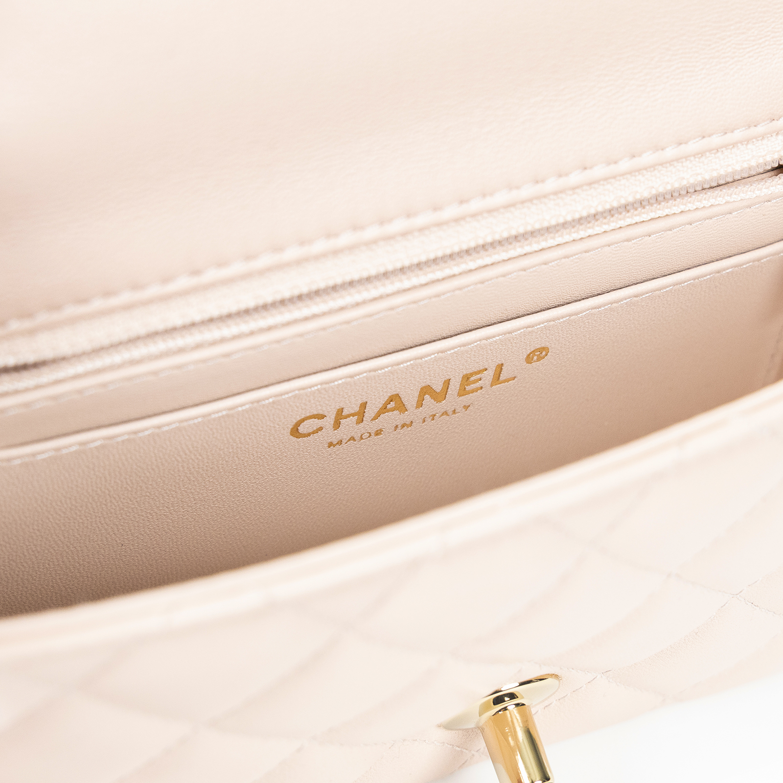 香奈兒 CHANEL Mini CF 口蓋包 斜背包 AS5219 晶片款 淡金粉羊皮掀蓋18CM 原廠盒子/防塵袋