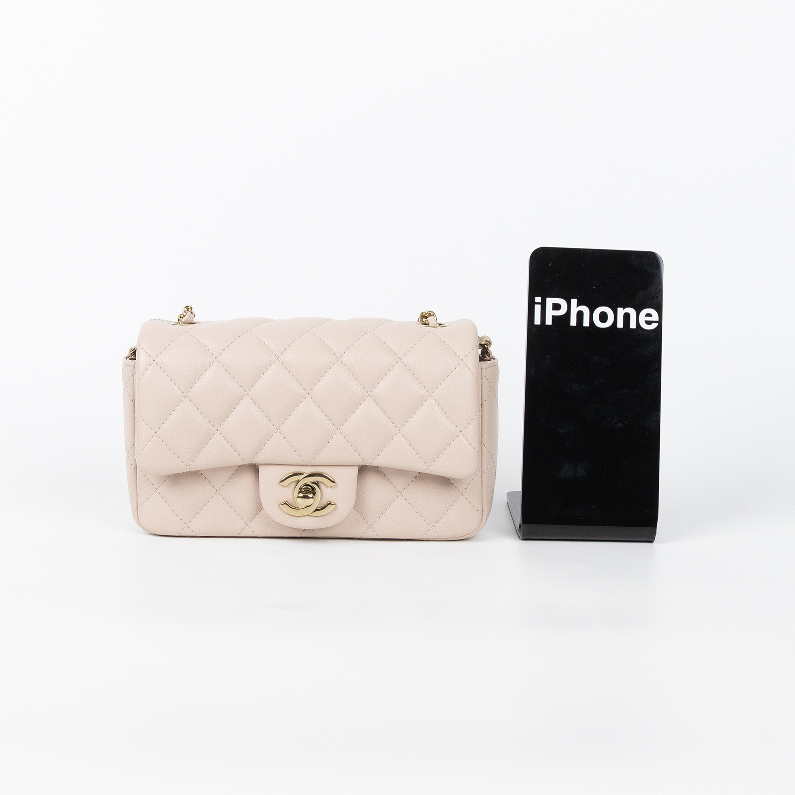 香奈兒 CHANEL Mini CF 口蓋包 斜背包 AS5219 晶片款 淡金粉羊皮掀蓋18CM 原廠盒子/防塵袋