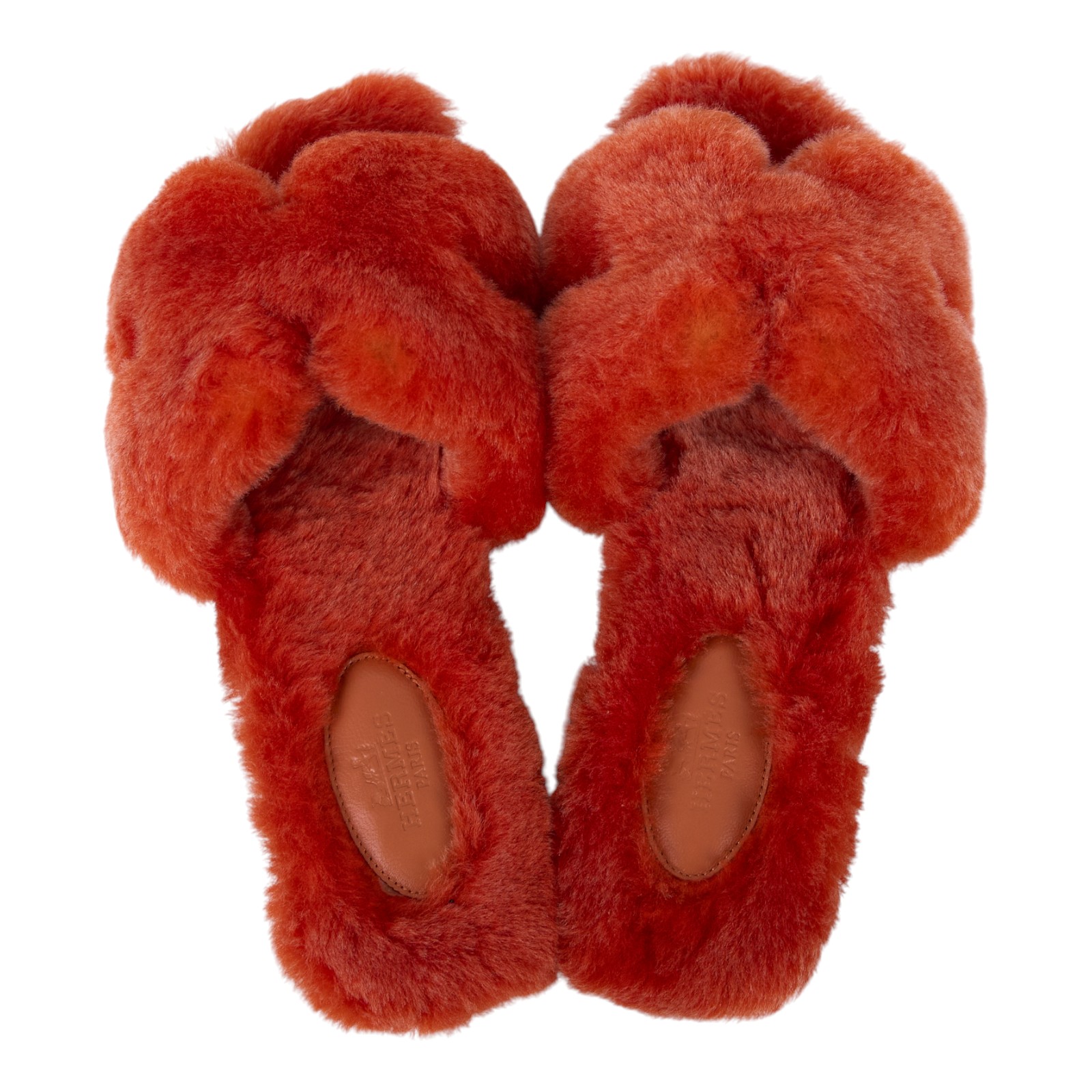 愛馬仕 Hermes Oran 涼鞋 H231288ZvGS370 /231288ZH 橘毛毛H拖鞋 原廠盒子/防塵袋