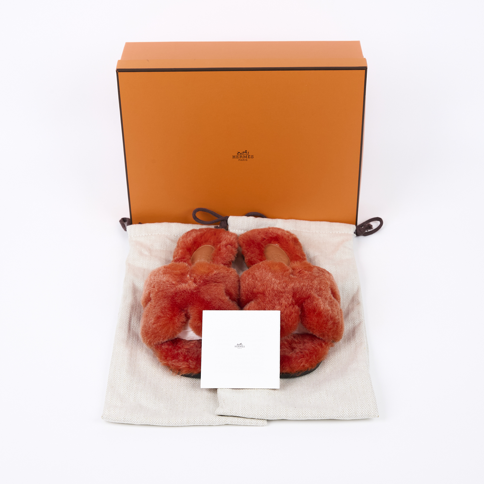 愛馬仕 Hermes Oran 涼鞋 H231288ZvGS370 /231288ZH 橘毛毛H拖鞋 原廠盒子/防塵袋