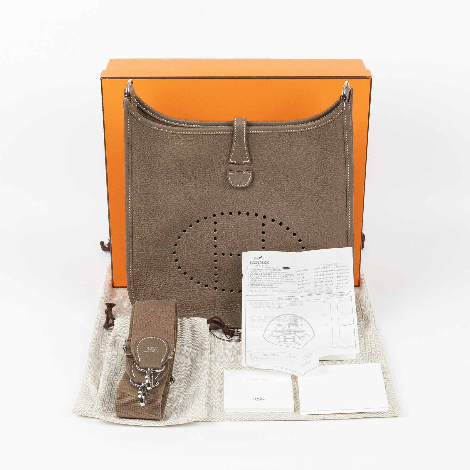 愛馬仕 Hermes Evelyne Bag 伊芙琳包 29 馬蹄型 大象灰 H056277CK18 /Y BS 002  原廠盒子/防塵袋/購買證明