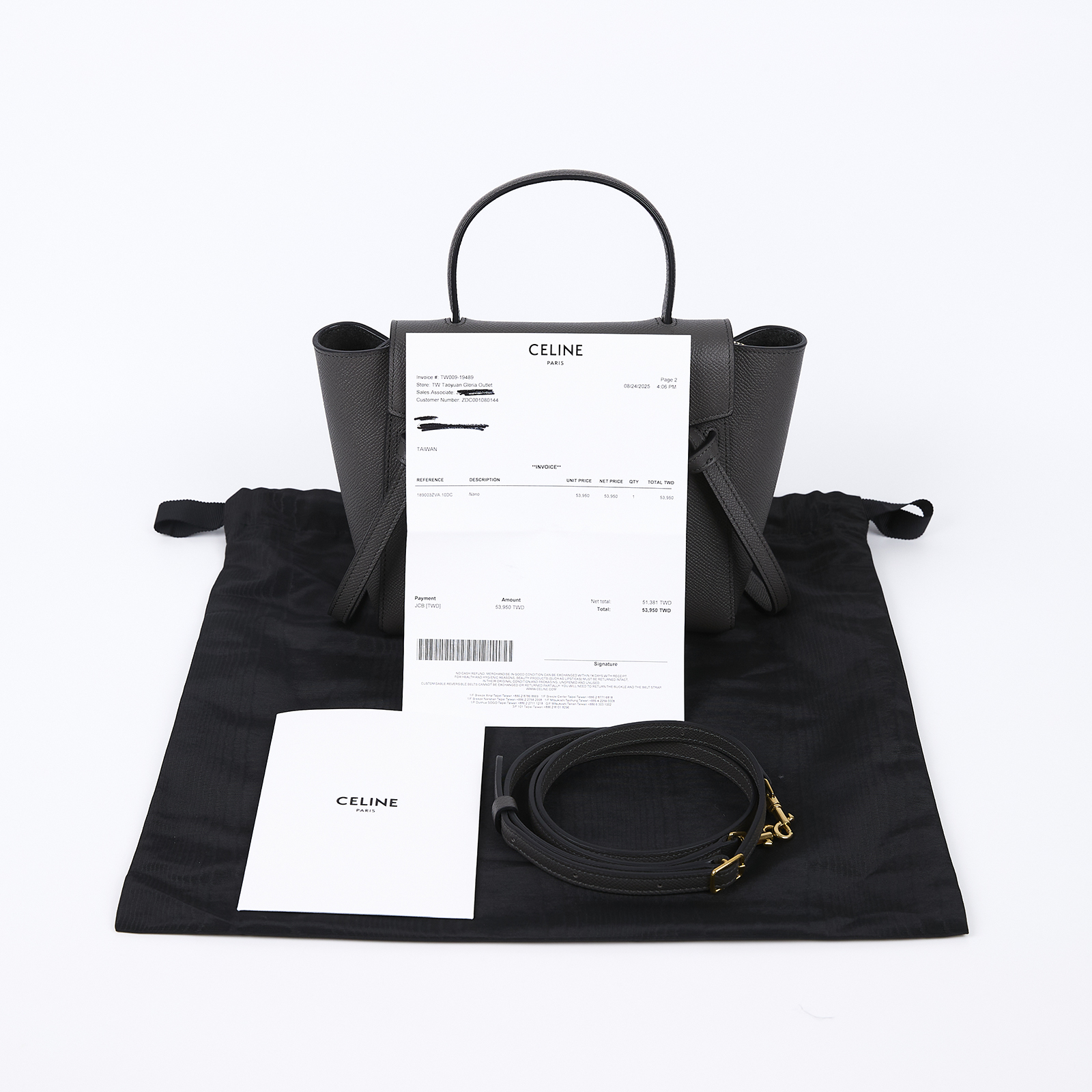 思琳 CELINE 珠地小牛皮 袖珍型 Belt 手袋 189003ZVA 灰鯰魚包NANO 防塵袋/購買證明