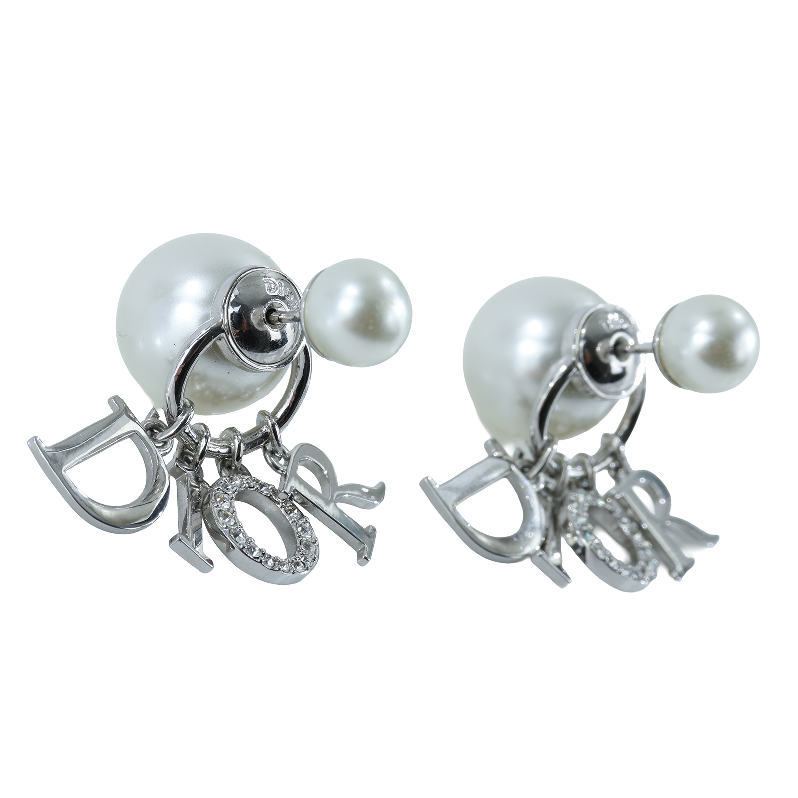 迪奧 CHRISTIAN DIOR Tribales 耳釘 E1411TRICY 珍珠水鑽LOGO吊墜耳環 原廠盒子/防塵袋