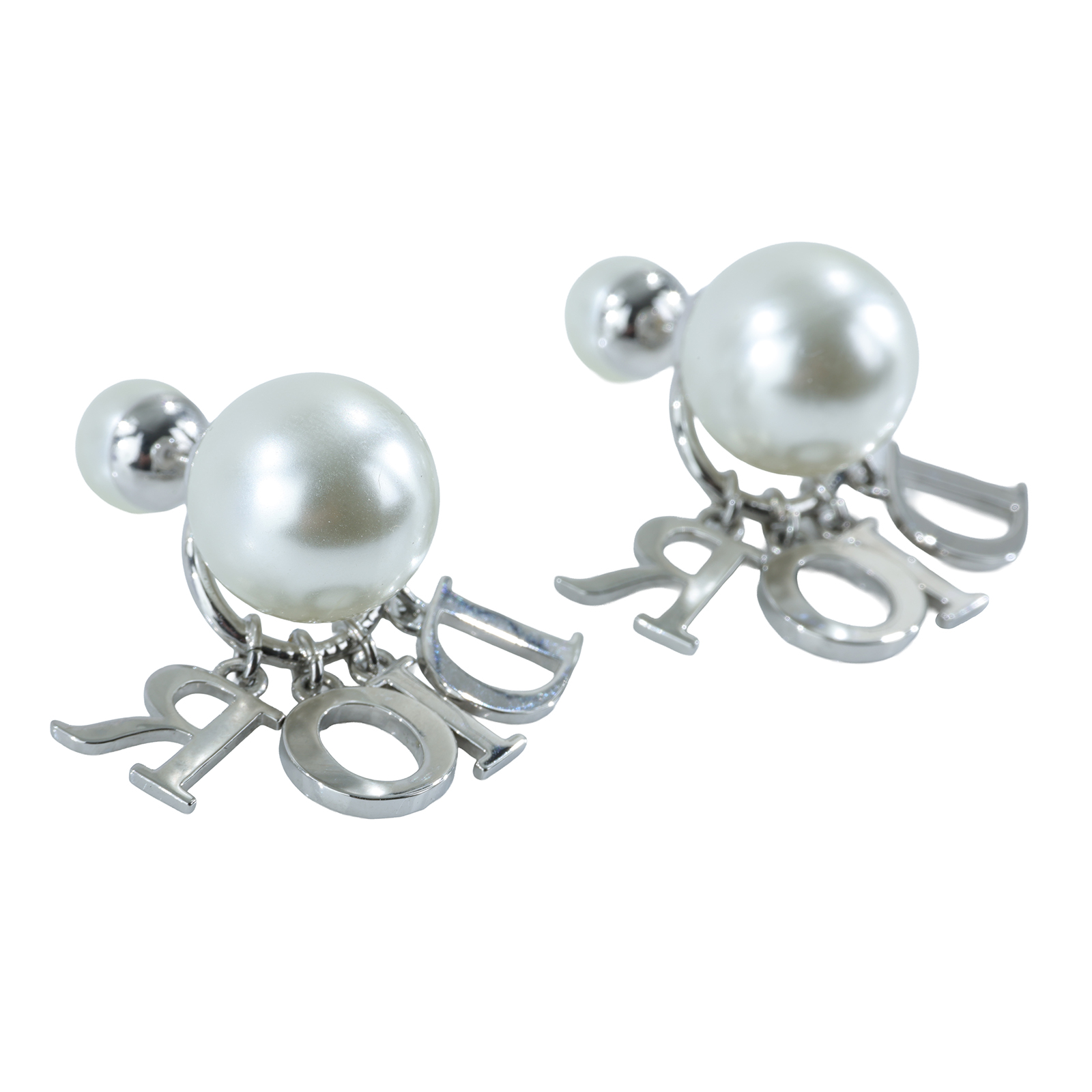 迪奧 CHRISTIAN DIOR Tribales 耳釘 E1411TRICY 珍珠水鑽LOGO吊墜耳環 原廠盒子/防塵袋