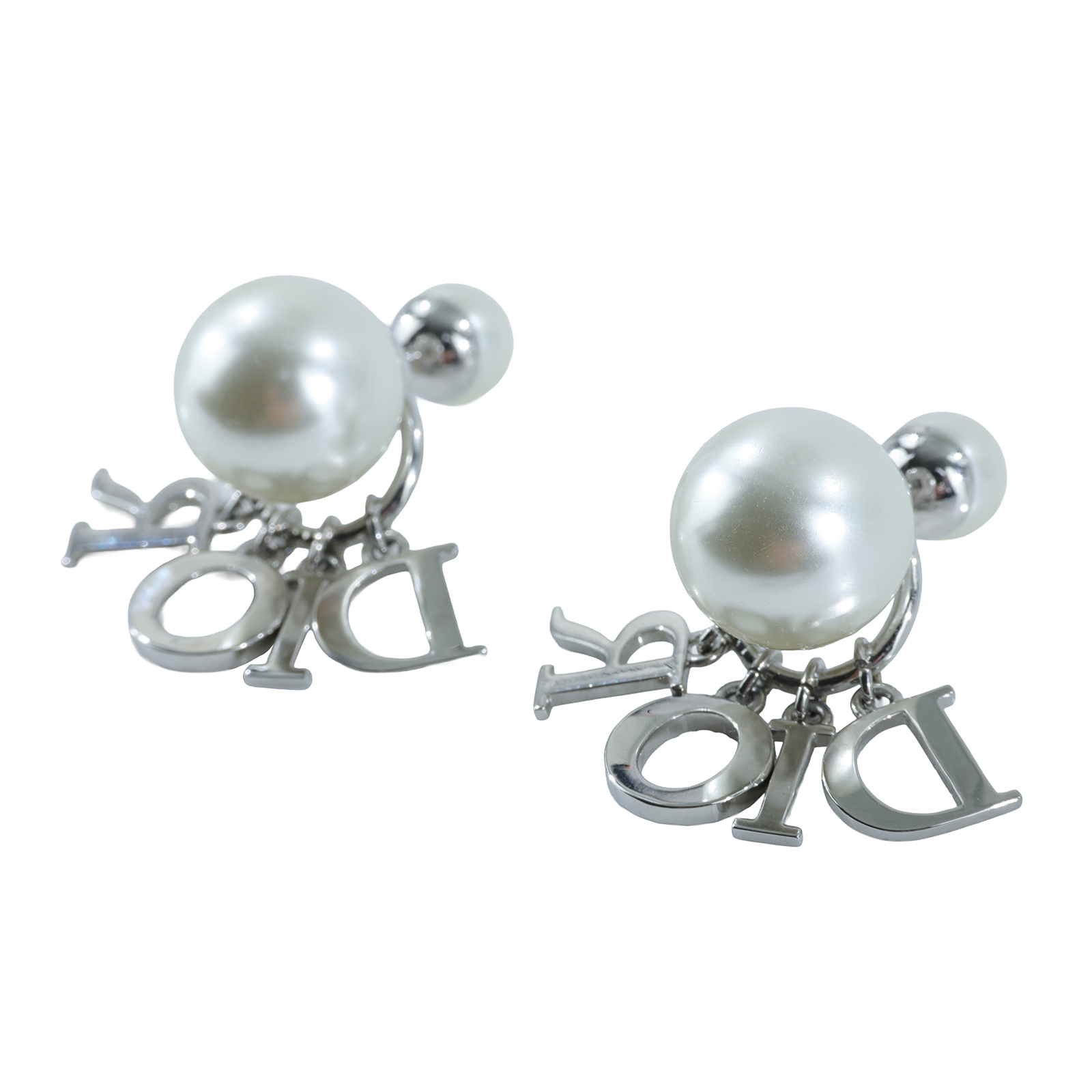 迪奧 CHRISTIAN DIOR Tribales 耳釘 E1411TRICY 珍珠水鑽LOGO吊墜耳環 原廠盒子/防塵袋