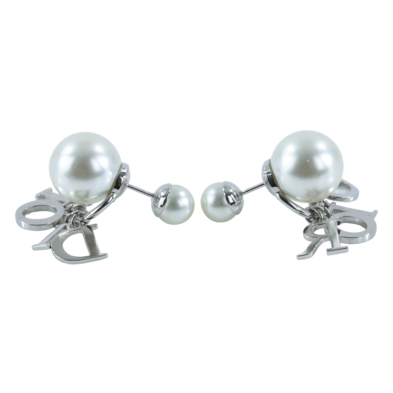 迪奧 CHRISTIAN DIOR Tribales 耳釘 E1411TRICY 珍珠水鑽LOGO吊墜耳環 原廠盒子/防塵袋