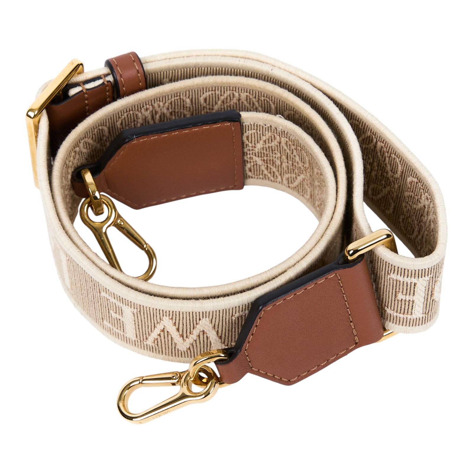 羅意威 LOEWE 緹花織 小牛皮 Anagram 肩帶 C073T87X01 卡其LOGO刺繡背帶 原廠盒子/防塵袋