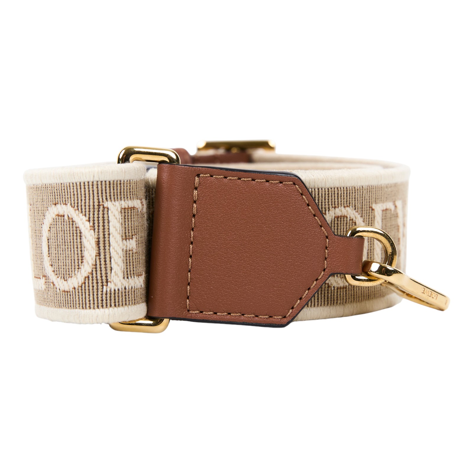 羅意威 LOEWE 緹花織 小牛皮 Anagram 肩帶 C073T87X01 卡其LOGO刺繡背帶 原廠盒子/防塵袋