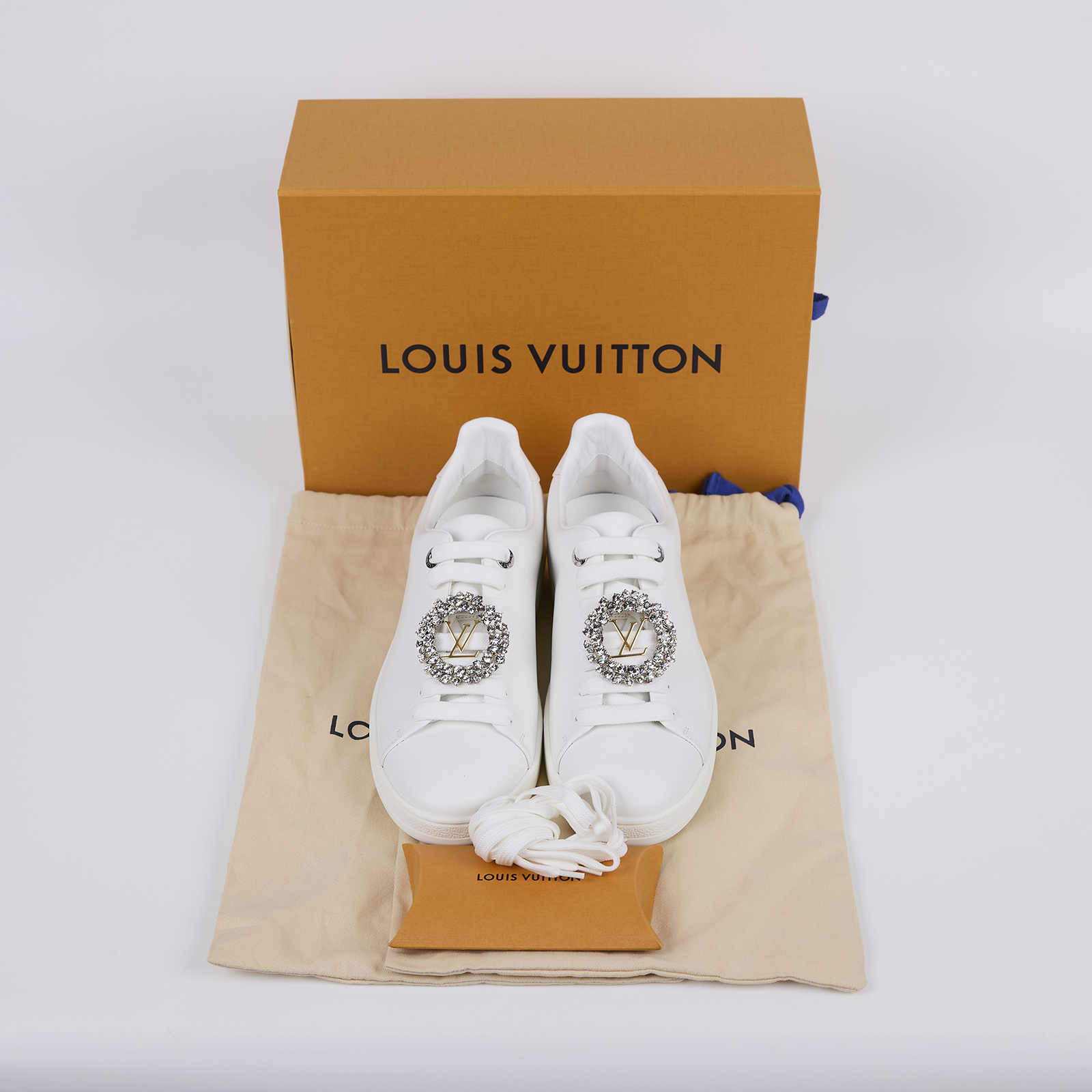 路易威登 LOUIS VUITTON 運動鞋 球鞋 平底鞋  圓形水鑽小白鞋 原廠盒子/防塵袋