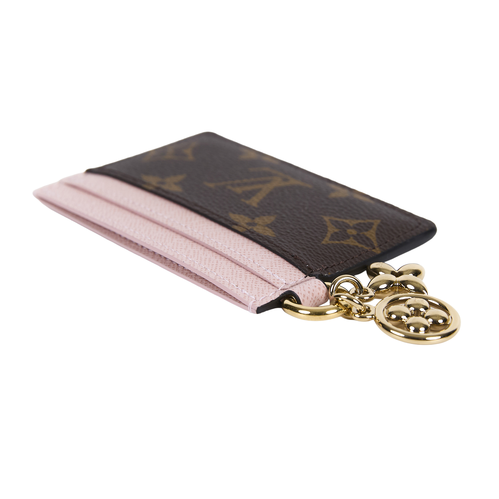 路易威登 LOUIS VUITTON LV Charms 名片夾 帆布 粉紅色 M82739 晶片款 棕原花拚粉Charms 名片夾 原廠盒子/防塵袋/購買證明