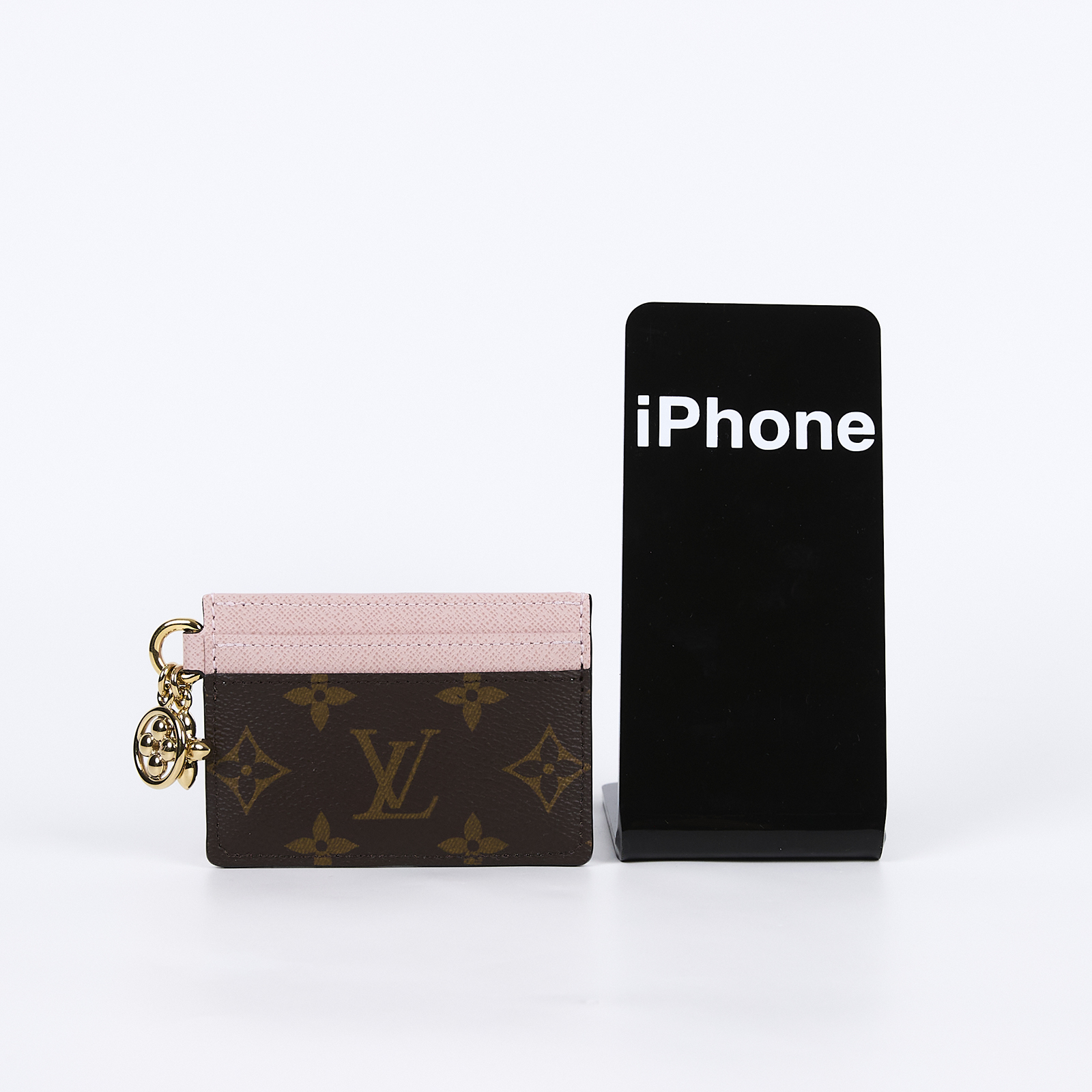 路易威登 LOUIS VUITTON LV Charms 名片夾 帆布 粉紅色 M82739 晶片款 棕原花拚粉Charms 名片夾 原廠盒子/防塵袋/購買證明