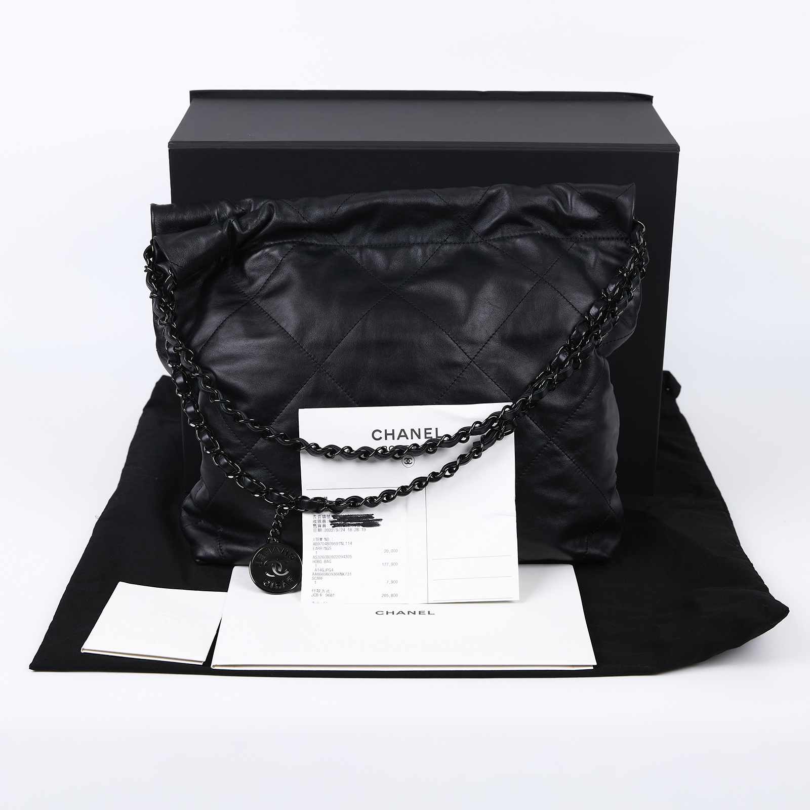 香奈兒 CHANEL 22 小型 束口包 AS3260 B09220 晶片款 黑SO BLACK 22包 小號 原廠盒子/防塵袋/購買證明/內袋