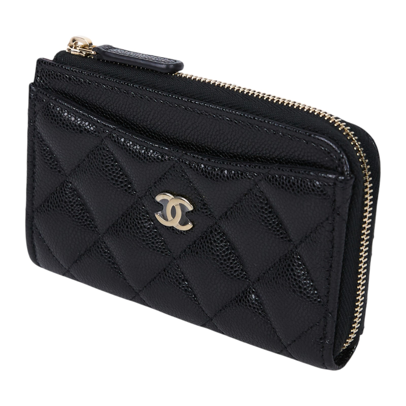 香奈兒 CHANEL CC logo 菱格紋 拉鍊 卡夾 零錢包 AP3179 B10583 晶片款 黑荔枝L拉鍊卡包 原廠盒子/購買證明影本