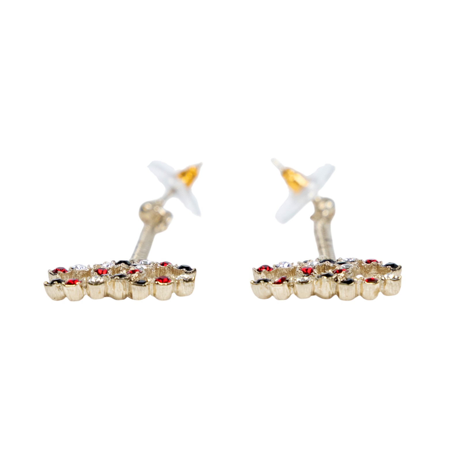 香奈兒 CHANEL CC LOGO 耳環 耳釘 A19A 紅黑水鑽垂墜耳環 原廠盒子/內襯