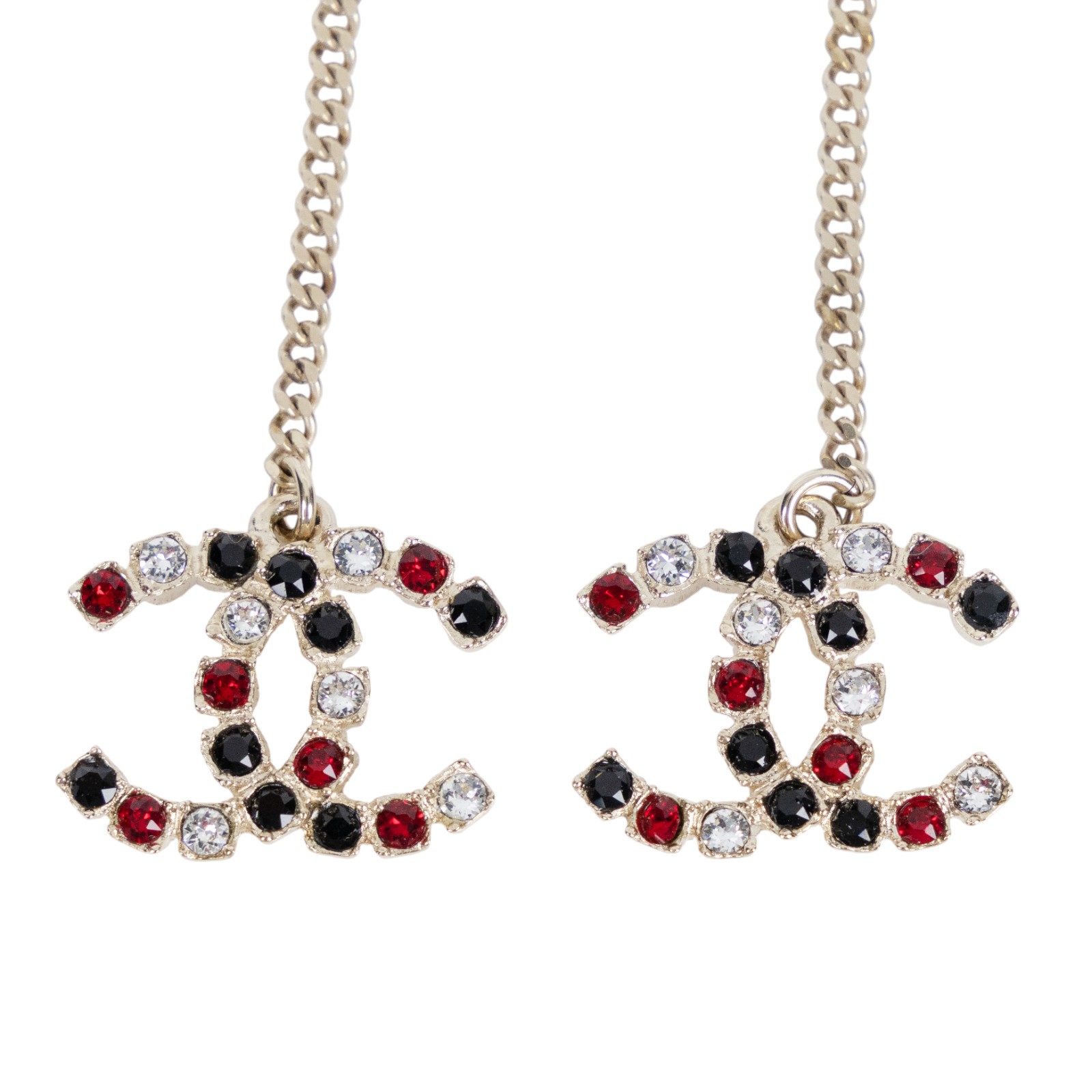 香奈兒 CHANEL CC LOGO 耳環 耳釘 A19A 紅黑水鑽垂墜耳環 原廠盒子/內襯