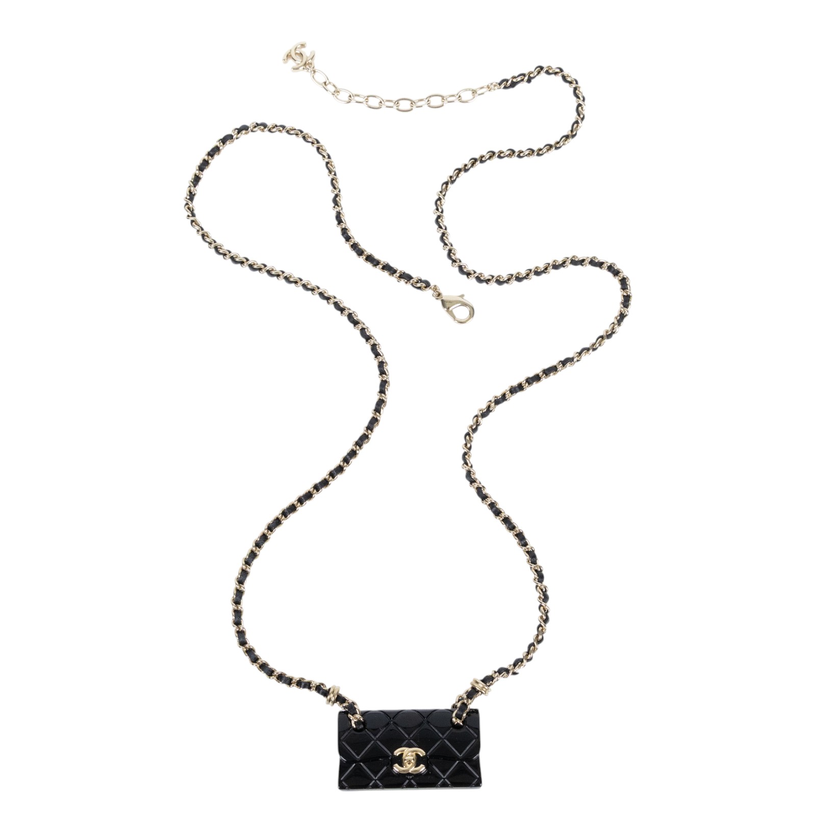 香奈兒 CHANEL CF 項鍊 B23 C 黑CF包包皮穿鍊項鍊 內襯