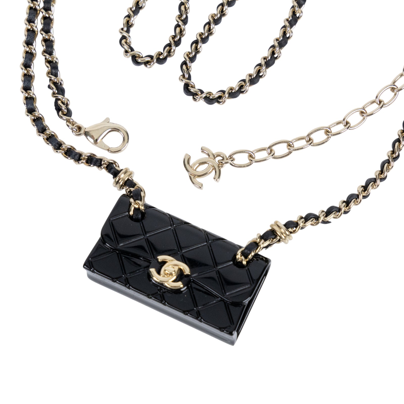 香奈兒 CHANEL CF 項鍊 B23 C 黑CF包包皮穿鍊項鍊 內襯