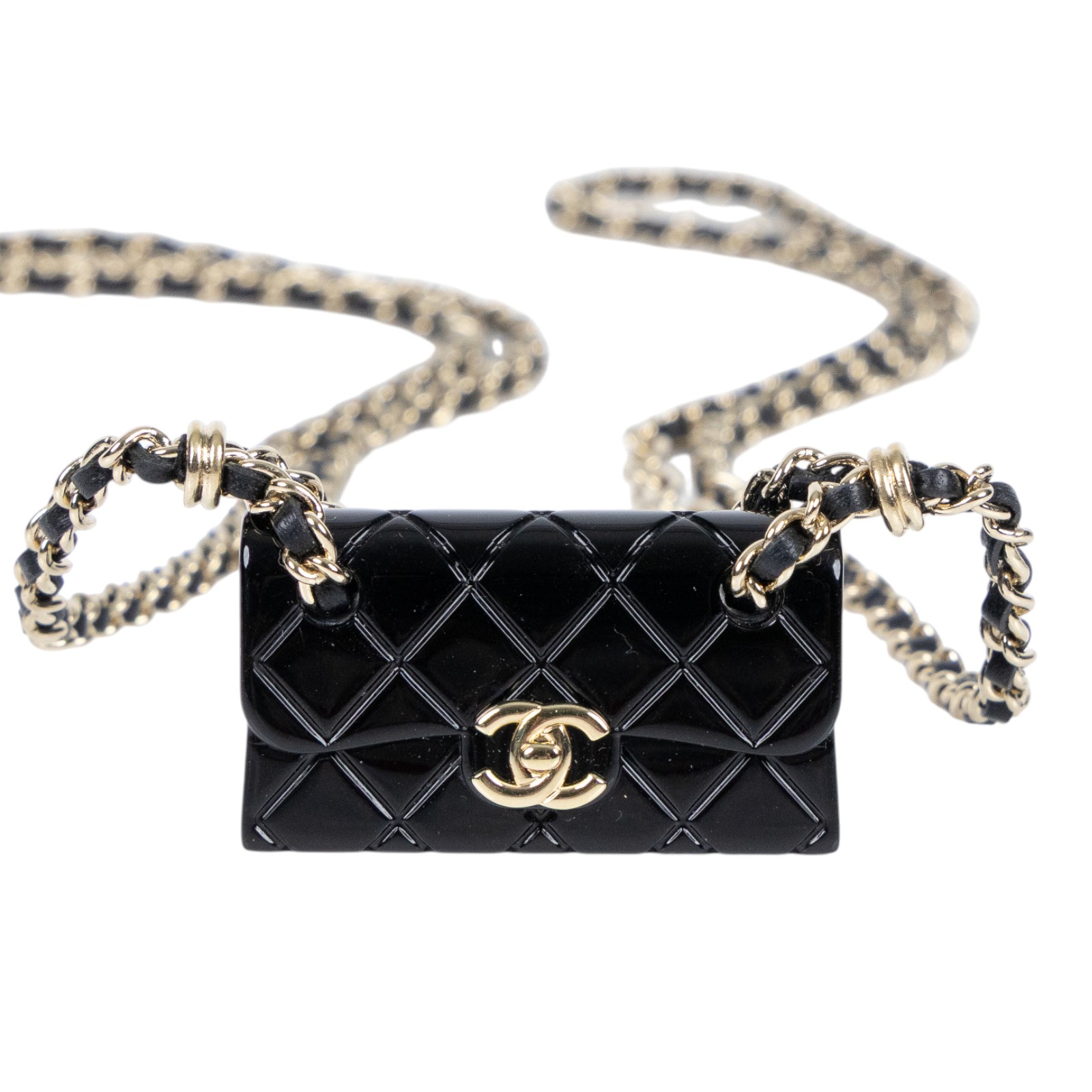 香奈兒 CHANEL CF 項鍊 B23 C 黑CF包包皮穿鍊項鍊 內襯