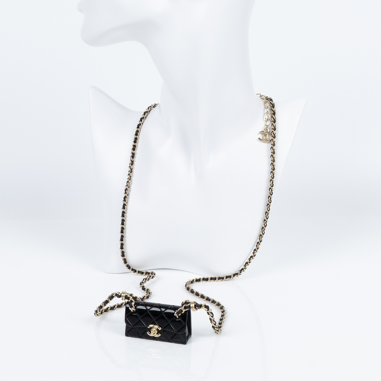 香奈兒 CHANEL CF 項鍊 B23 C 黑CF包包皮穿鍊項鍊 內襯