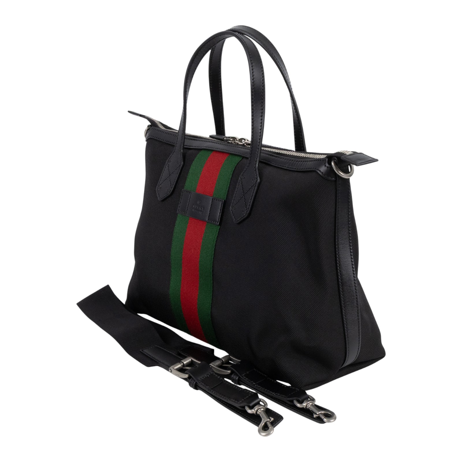 古馳 GUCCI 紅綠織帶 手提包 肩背包 630923 KWT7N 黑帆布2WAY包 防塵袋/購買證明/背帶